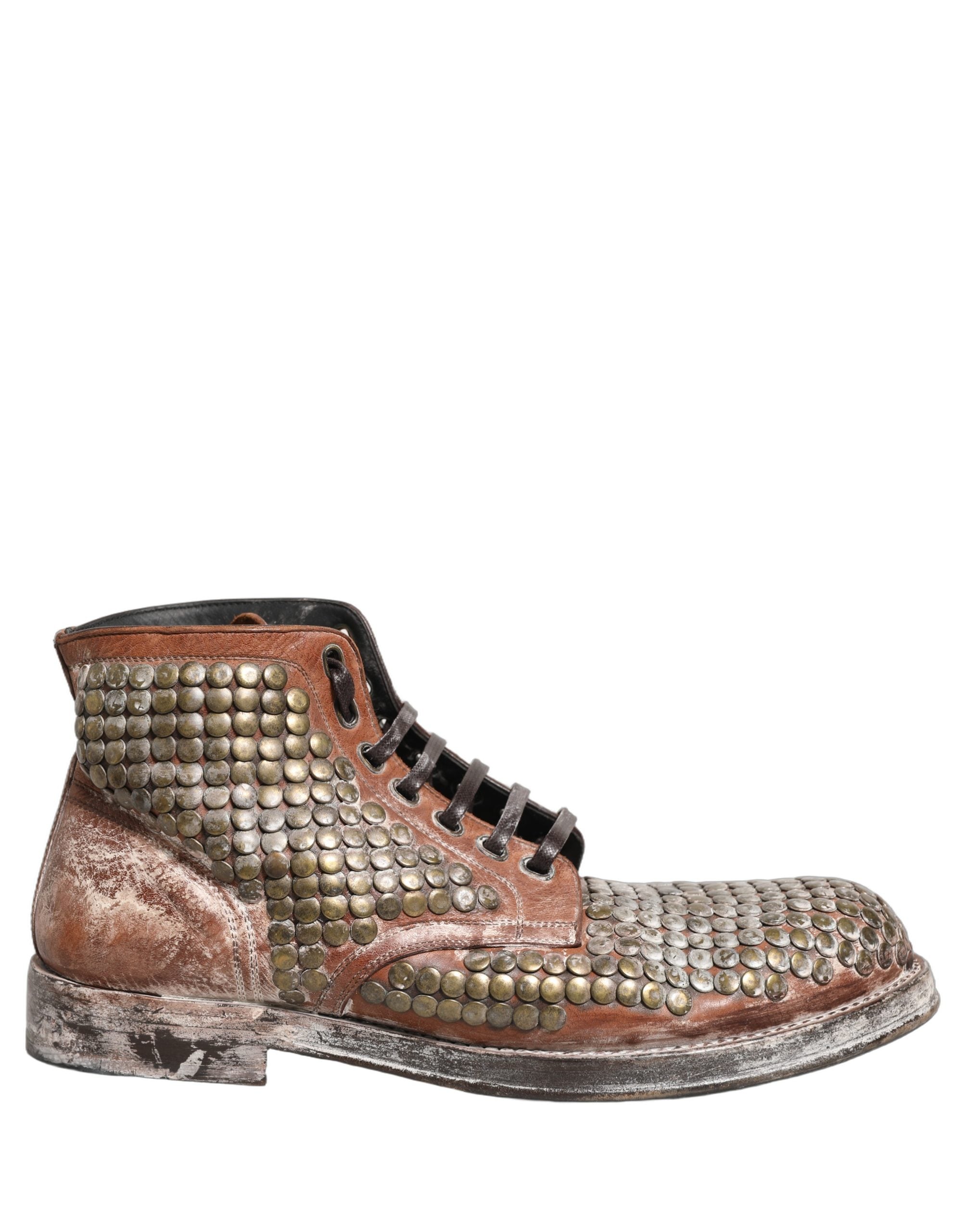 Dolce & Gabbana Brown Leather Runway Studs Ankle Boots Men's Shoes