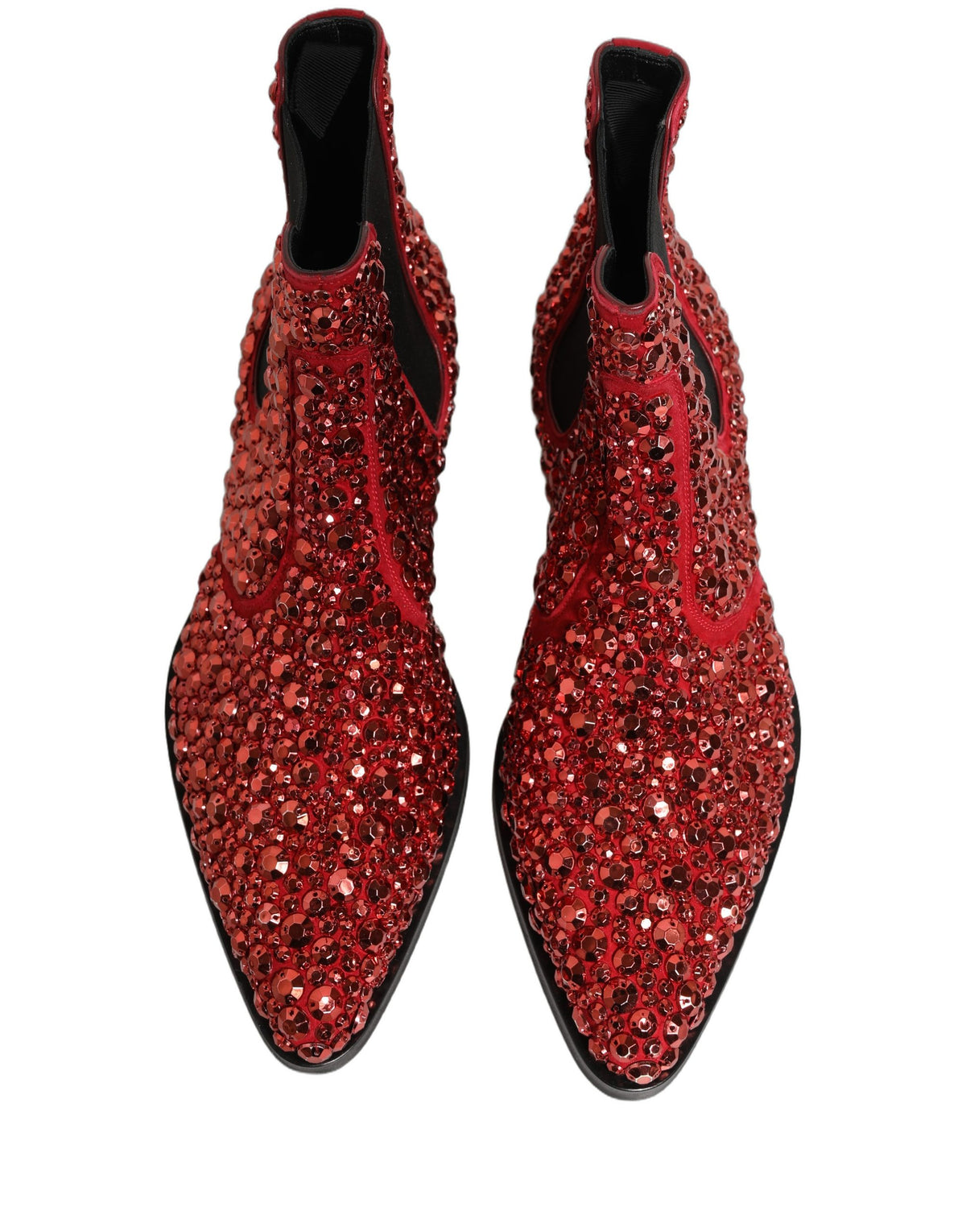 Dolce & Gabbana Red Embellished Chelsea Ankle Boots Men's Shoes