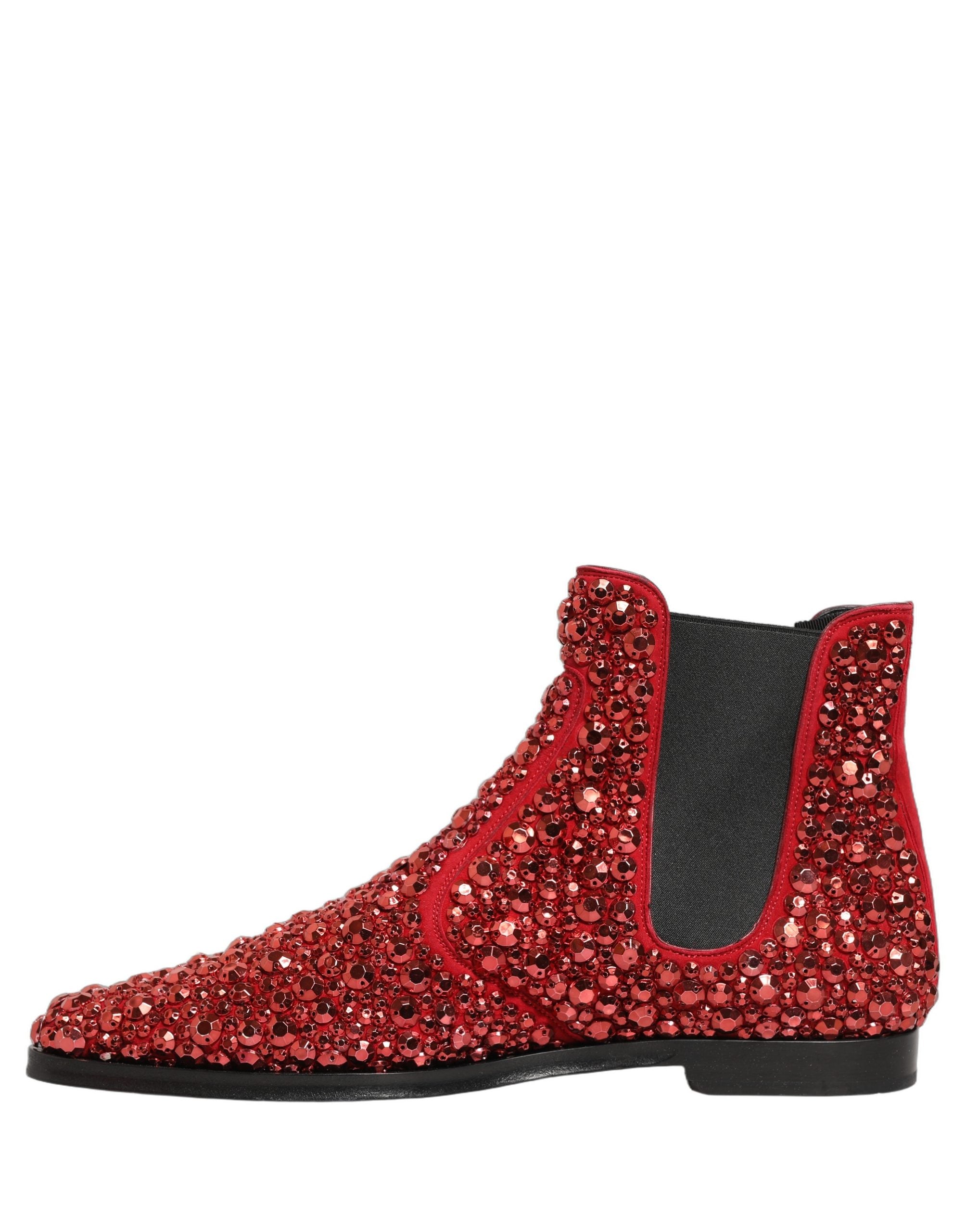 Dolce & Gabbana Red Embellished Chelsea Ankle Boots Men's Shoes