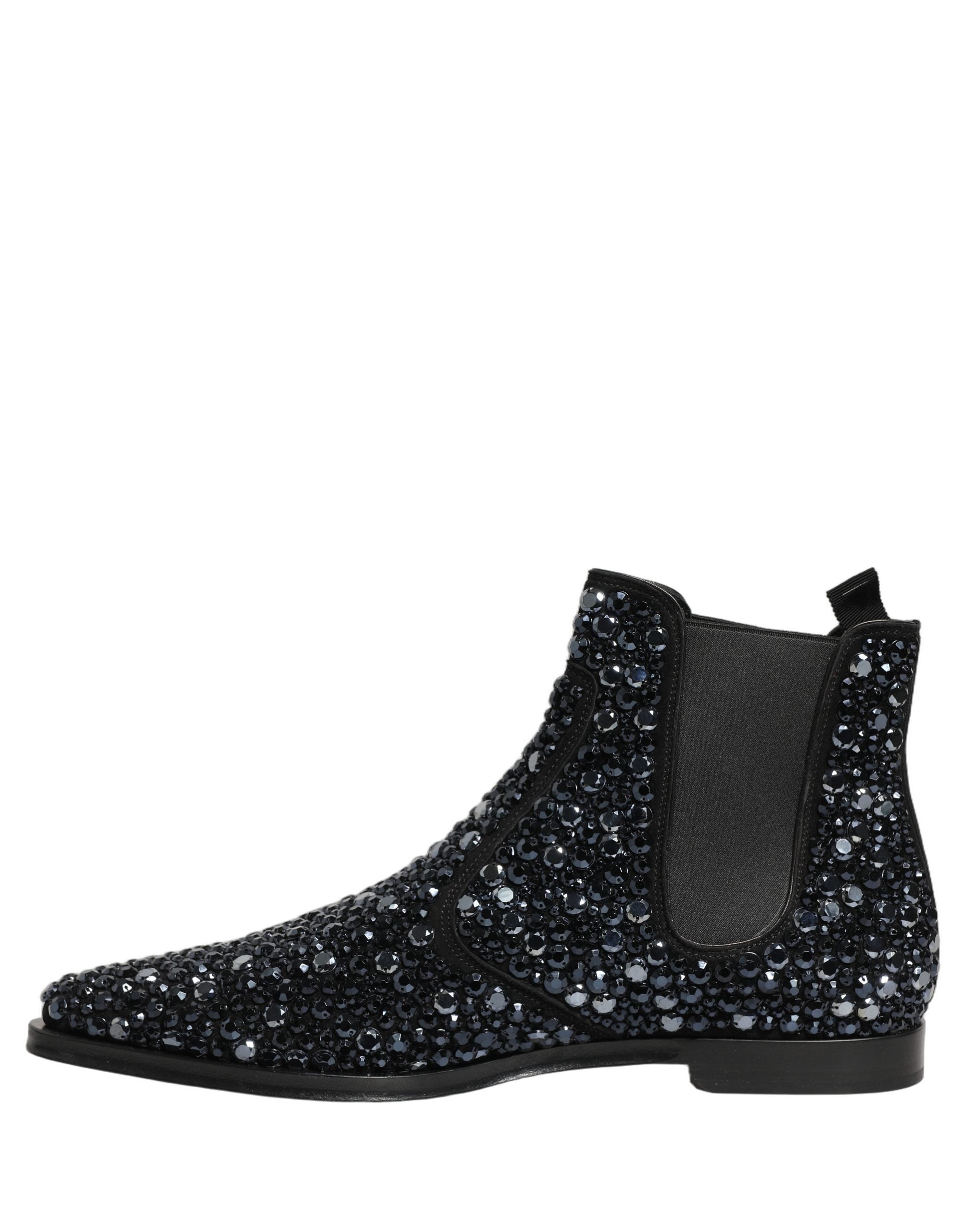 Dolce & Gabbana Black Embellished Chelsea Ankle Boots Men's Shoes