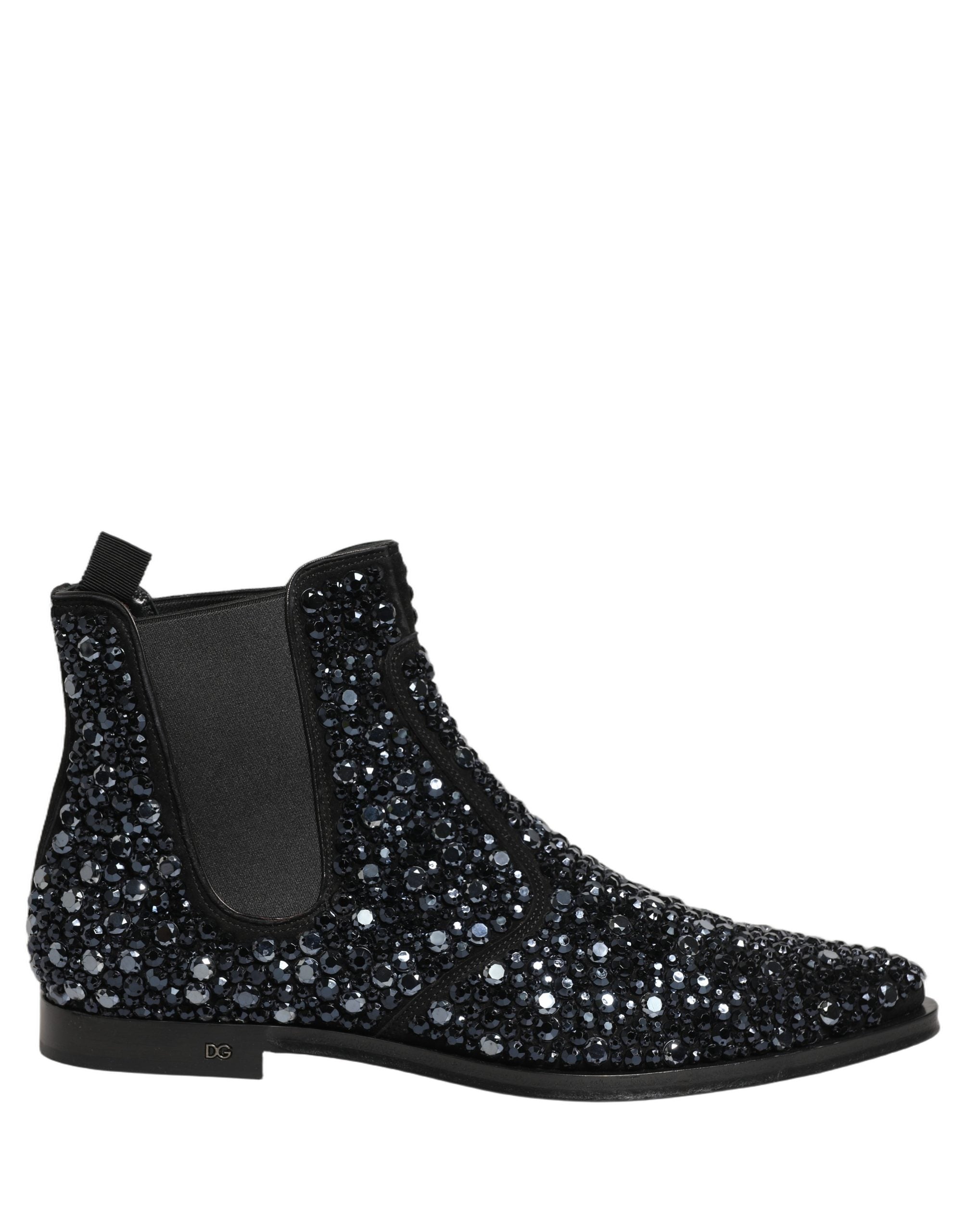 Dolce & Gabbana Black Embellished Chelsea Ankle Boots Men's Shoes