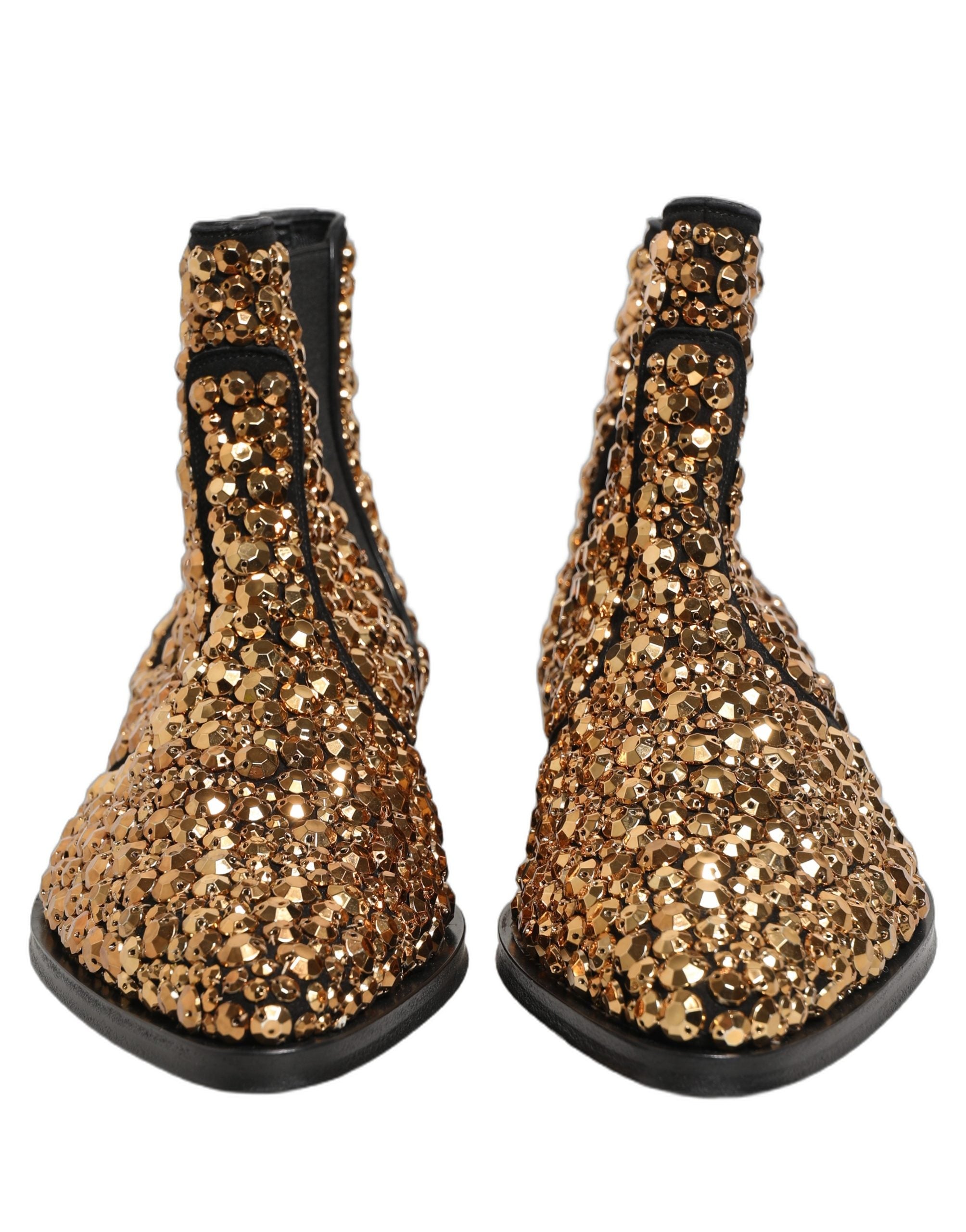 Dolce & Gabbana Gold Embellished Chelsea Ankle Boots Men's Shoes
