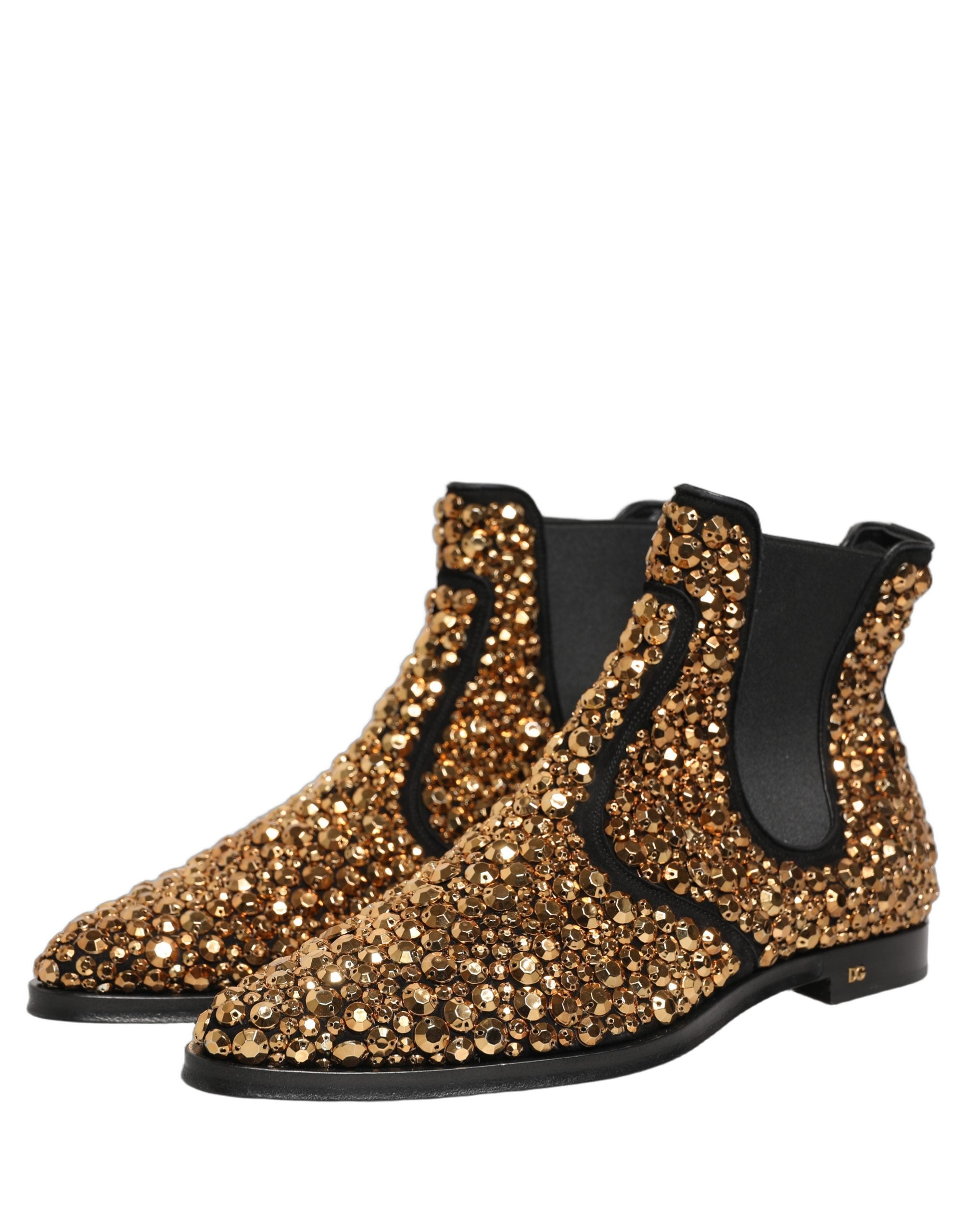 Dolce & Gabbana Gold Embellished Chelsea Ankle Boots Men's Shoes