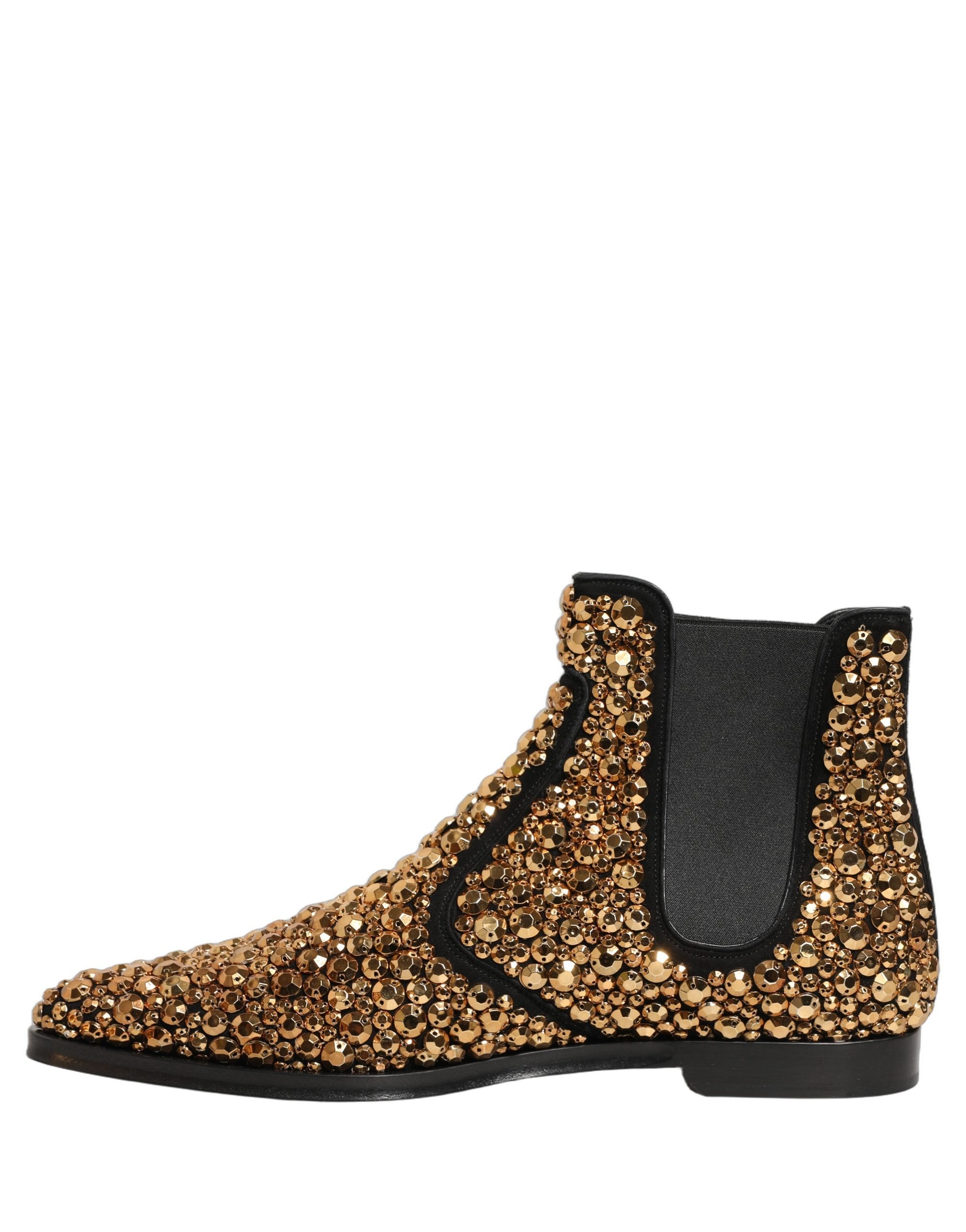 Dolce & Gabbana Gold Embellished Chelsea Ankle Boots Men's Shoes