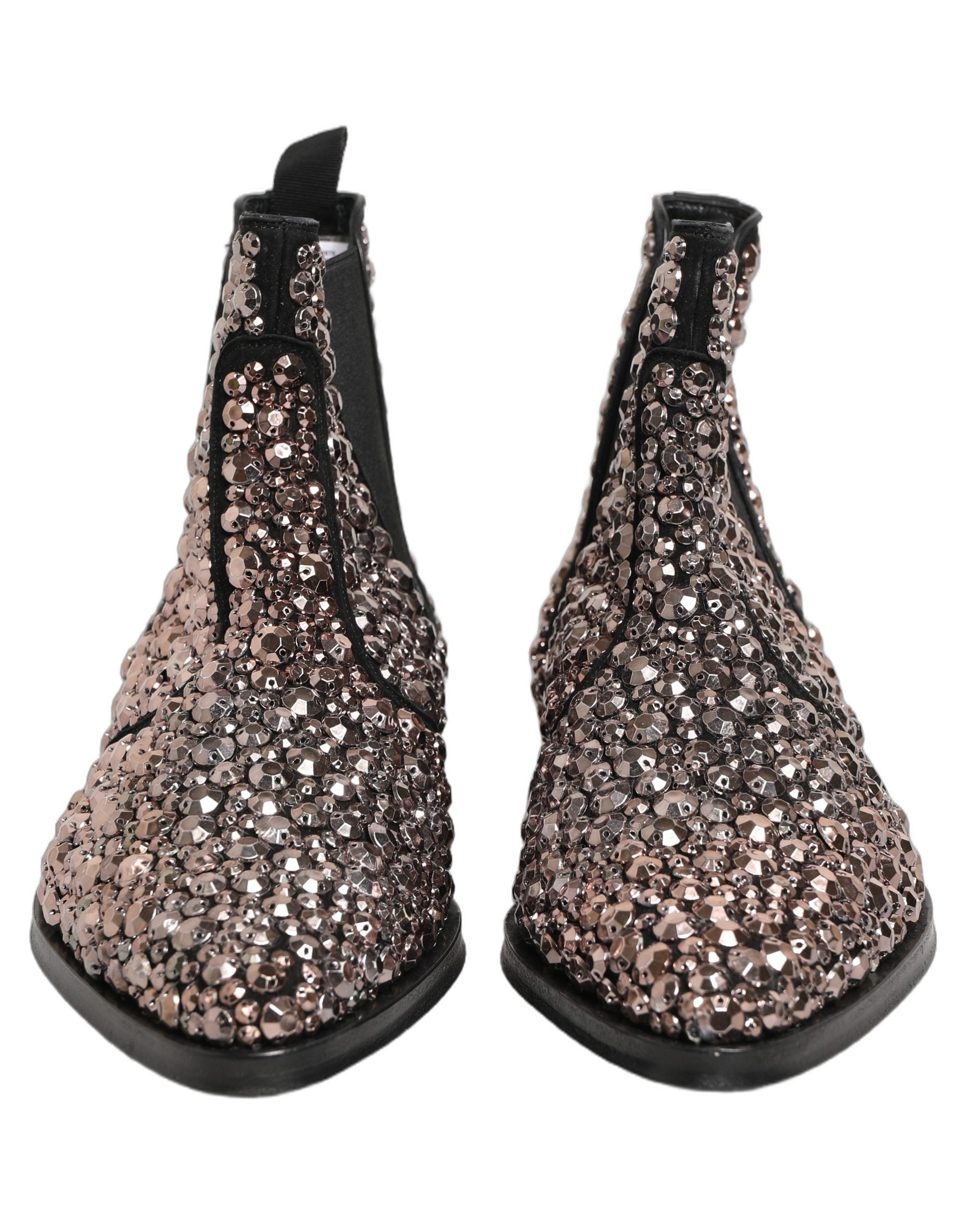 Dolce & Gabbana Silver Embellished Chelsea Ankle Boots Men's Shoes