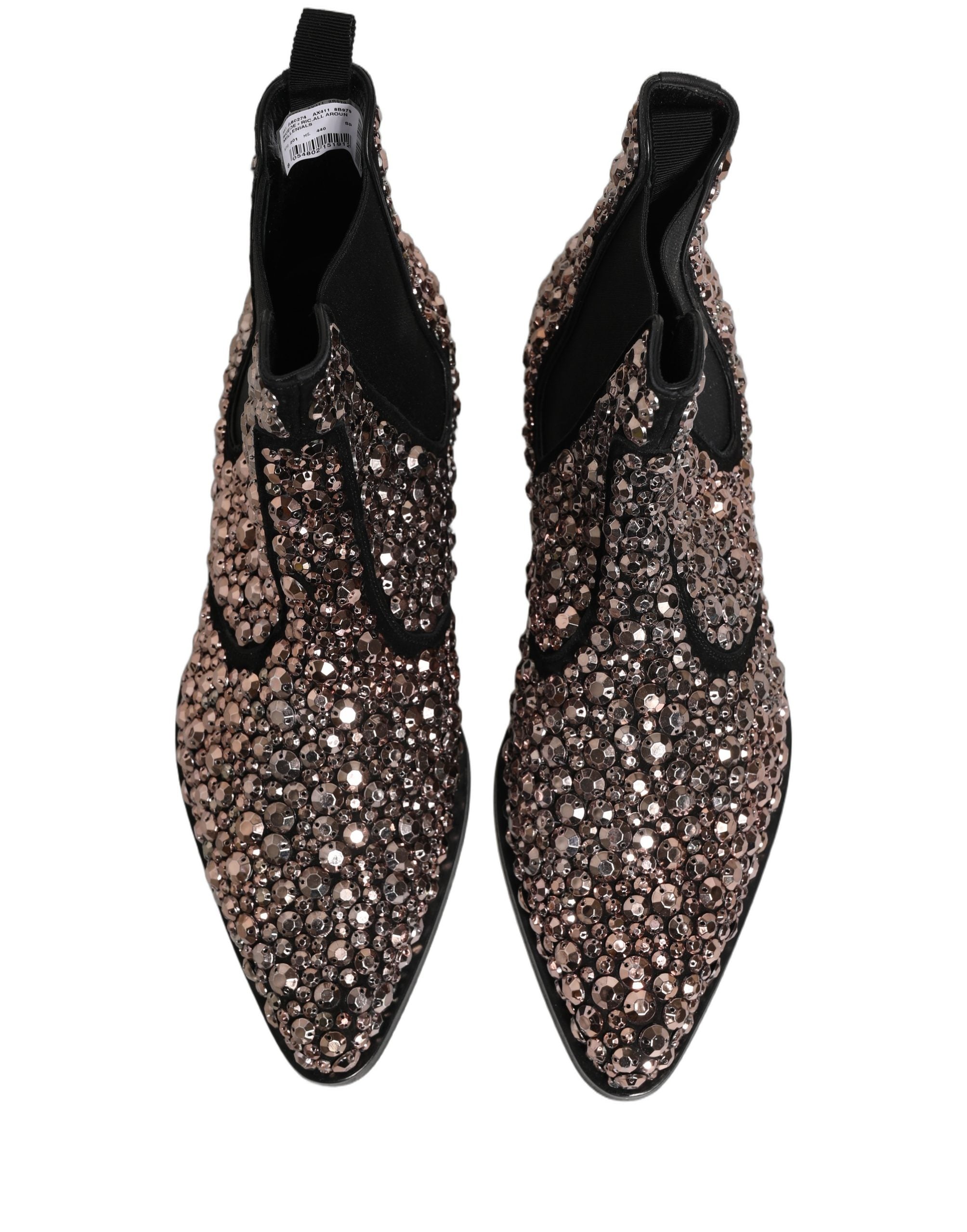Dolce & Gabbana Silver Embellished Chelsea Ankle Boots Men's Shoes