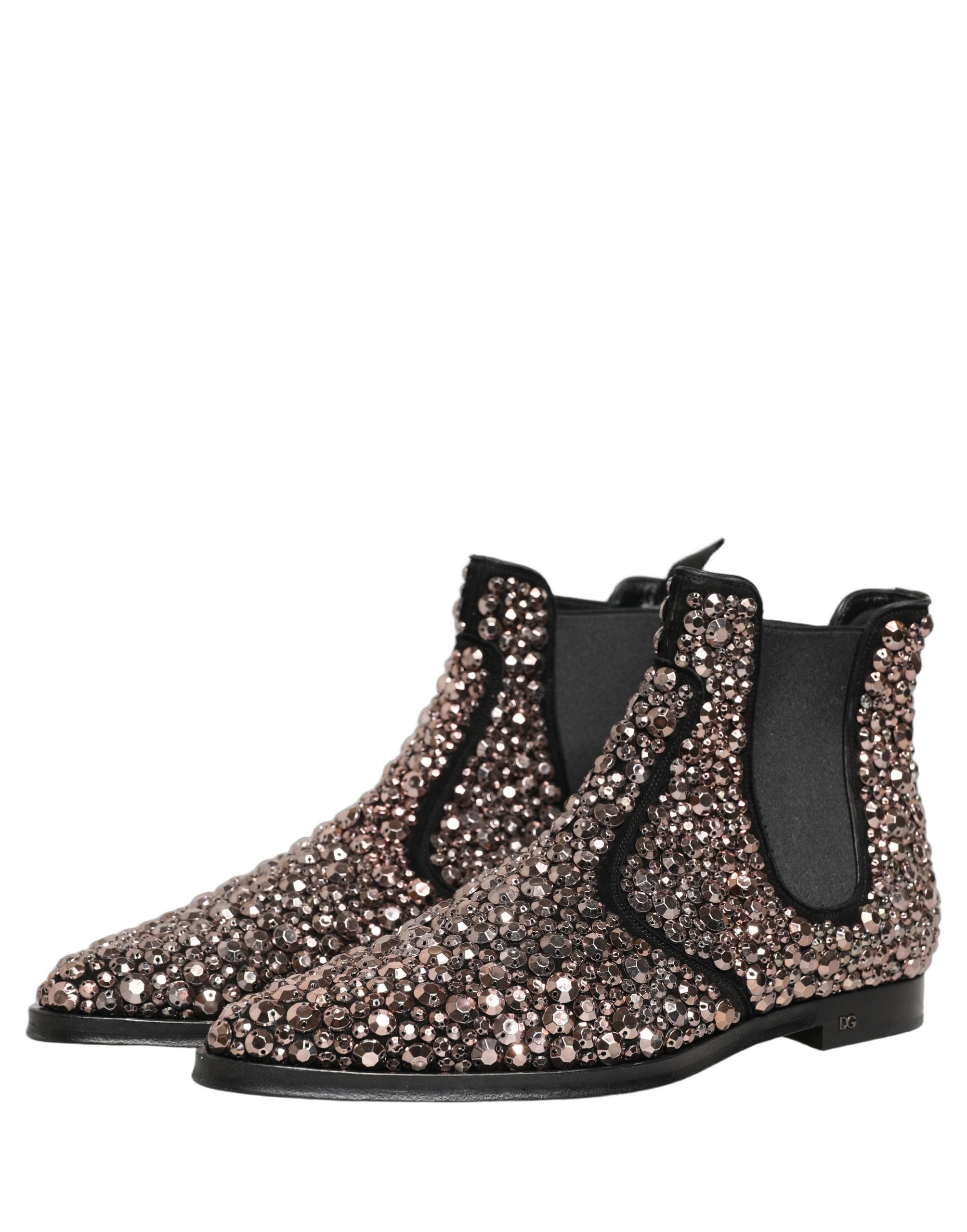 Dolce & Gabbana Silver Embellished Chelsea Ankle Boots Men's Shoes