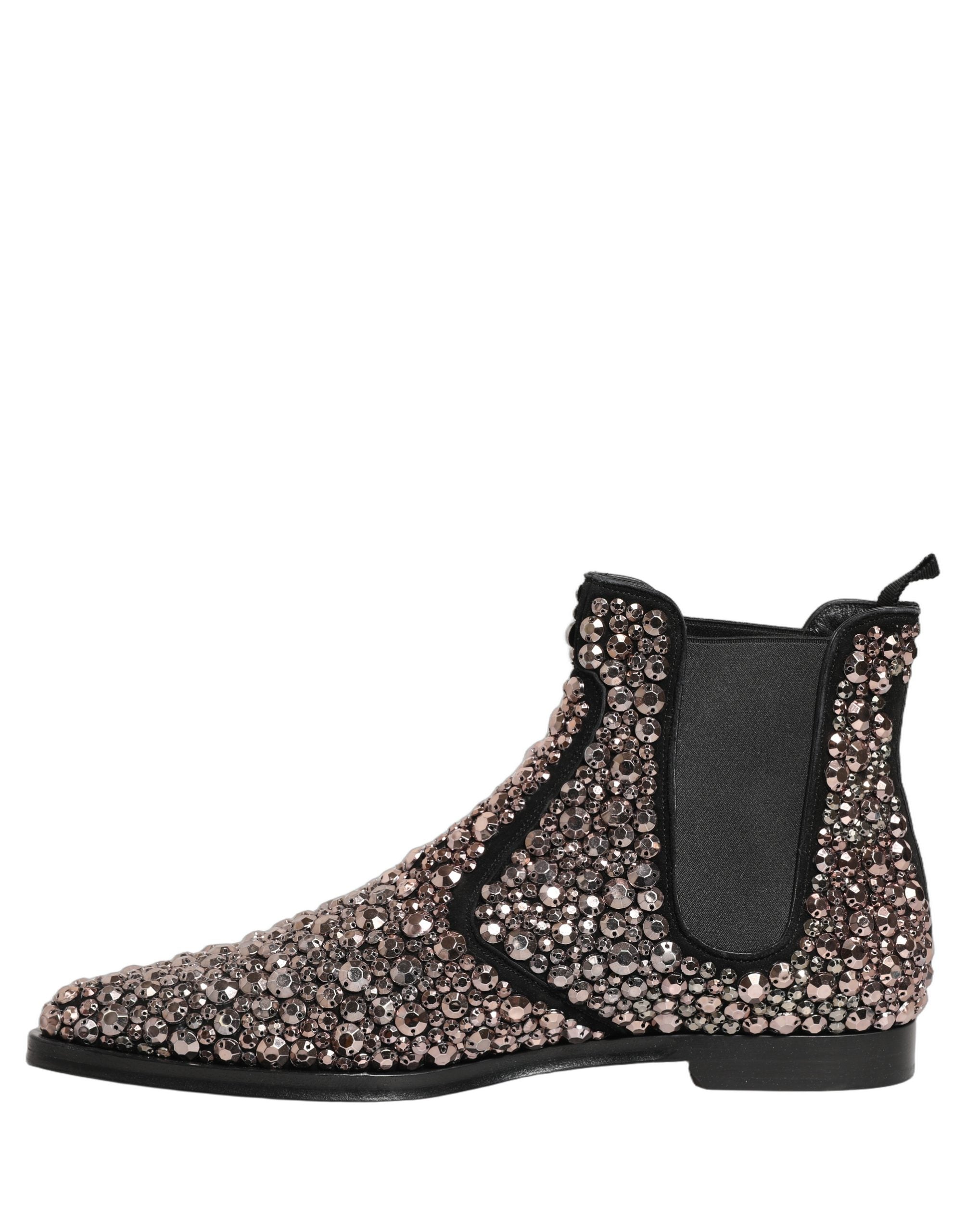 Dolce & Gabbana Silver Embellished Chelsea Ankle Boots Men's Shoes