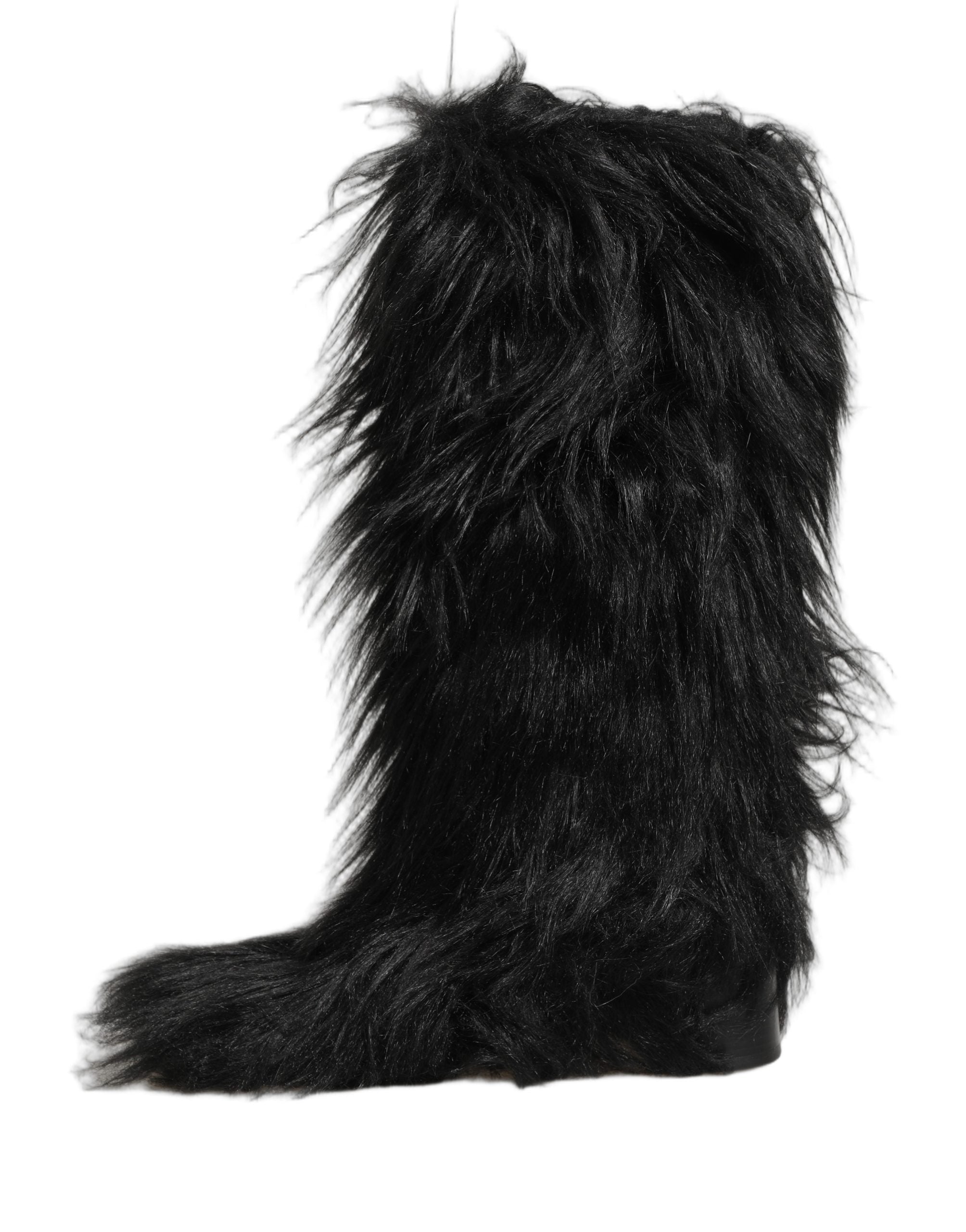 Dolce & Gabbana Black Faux Fur Mid Calf Winter Boots Men's Shoes (Pre-Owned)