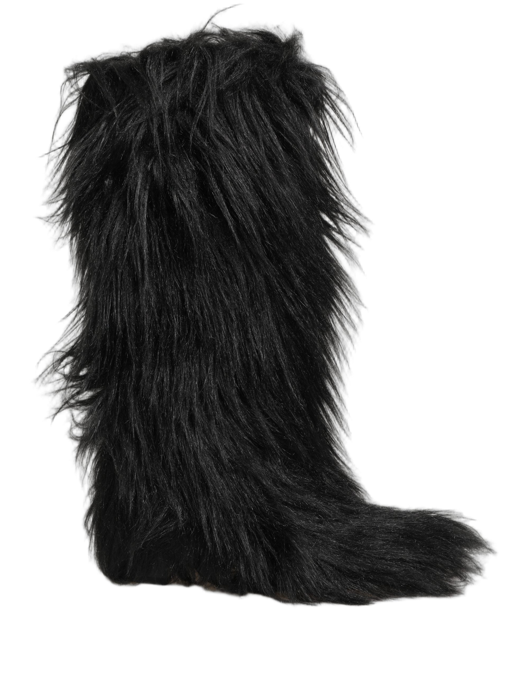 Dolce & Gabbana Black Faux Fur Mid Calf Winter Boots Men's Shoes (Pre-Owned)
