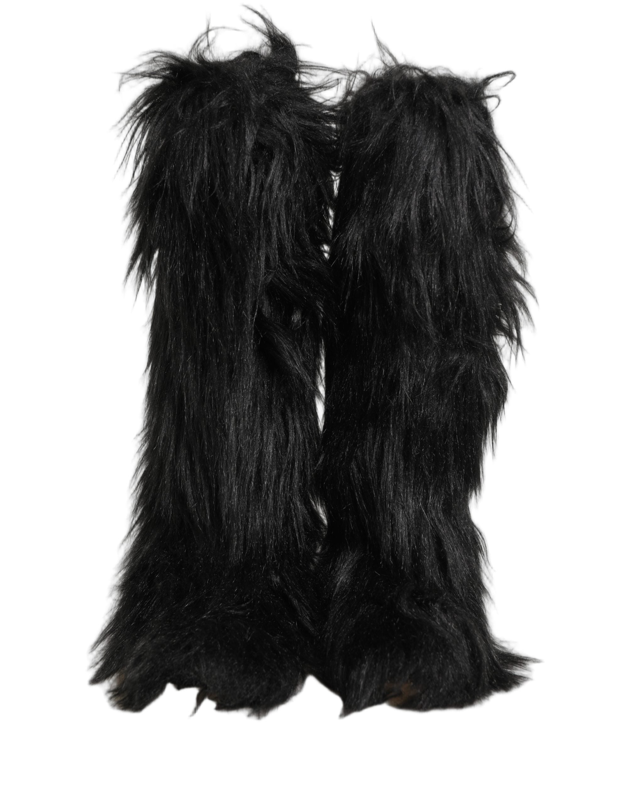 Dolce & Gabbana Black Faux Fur Mid Calf Winter Boots Men's Shoes (Pre-Owned)
