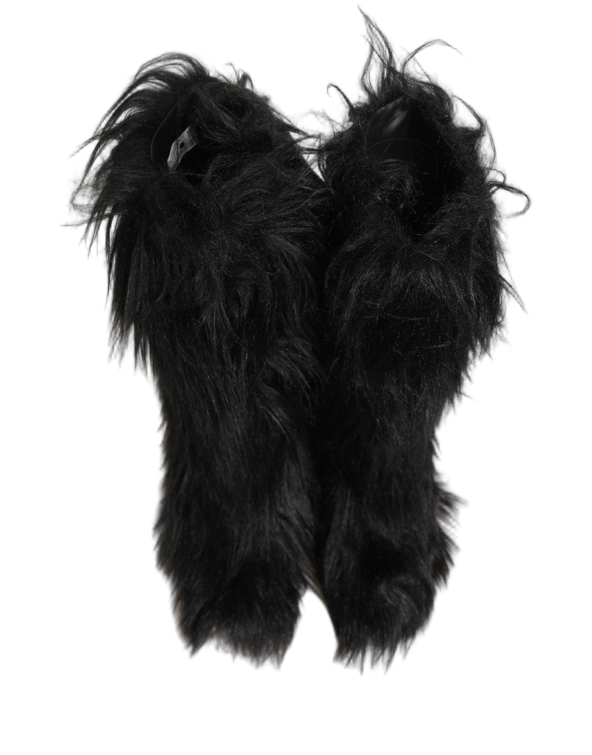 Dolce & Gabbana Black Faux Fur Mid Calf Winter Boots Men's Shoes (Pre-Owned)