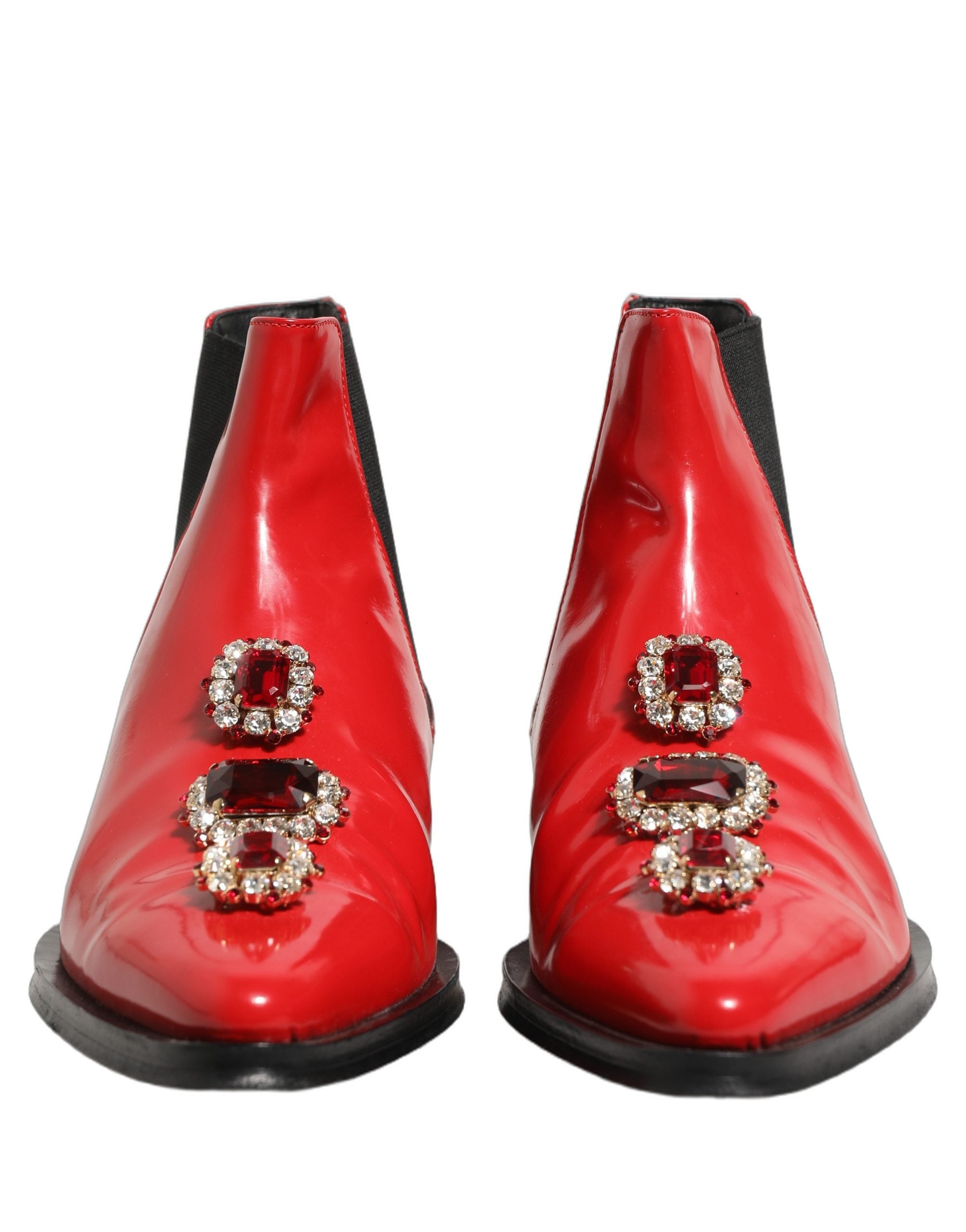 Dolce & Gabbana Red Embellished Chelsea Men Ankle Boots Men's Shoes (Pre-Owned)
