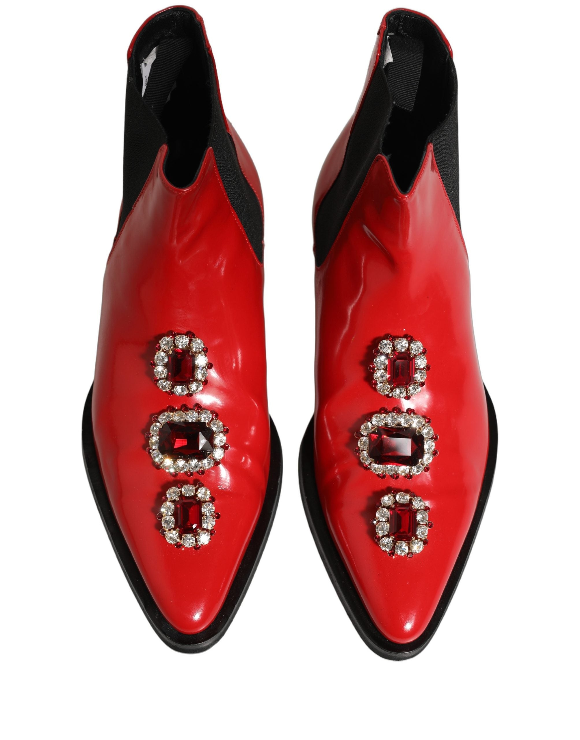Dolce & Gabbana Red Embellished Chelsea Men Ankle Boots Men's Shoes (Pre-Owned)