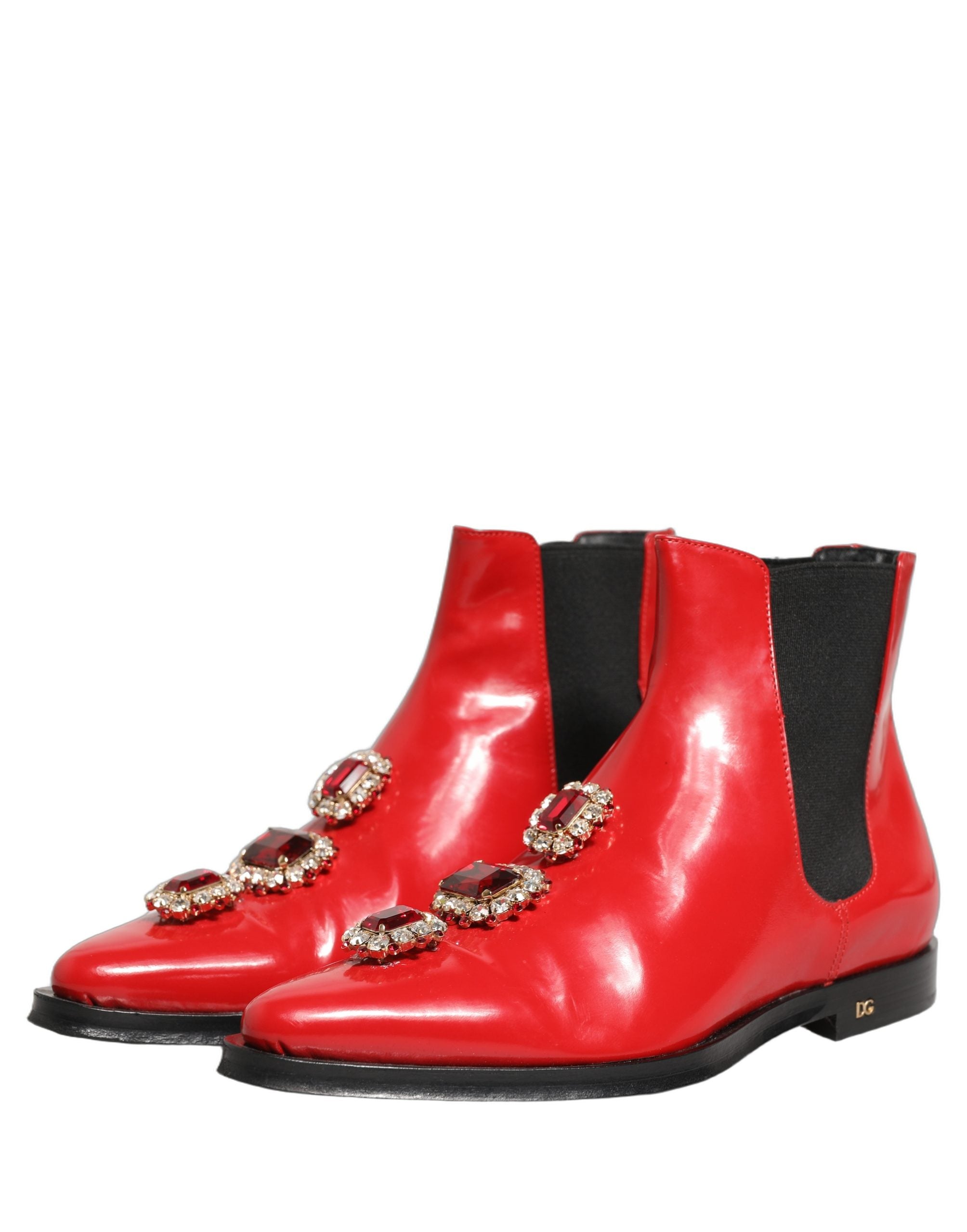 Dolce & Gabbana Red Embellished Chelsea Men Ankle Boots Men's Shoes (Pre-Owned)