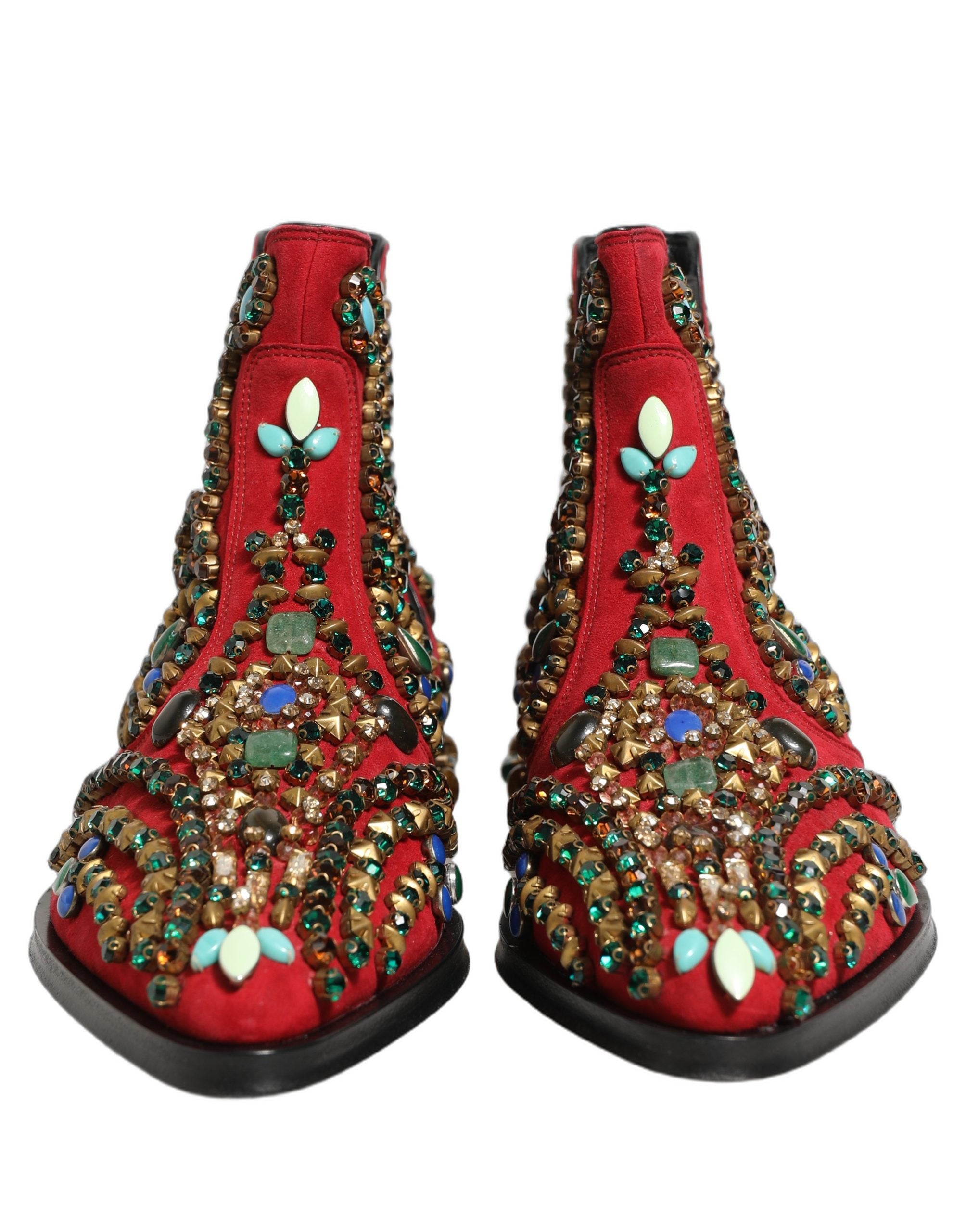 Dolce & Gabbana Red Embellished Chelsea Ankle Boots Men's Shoes (Pre-Owned)