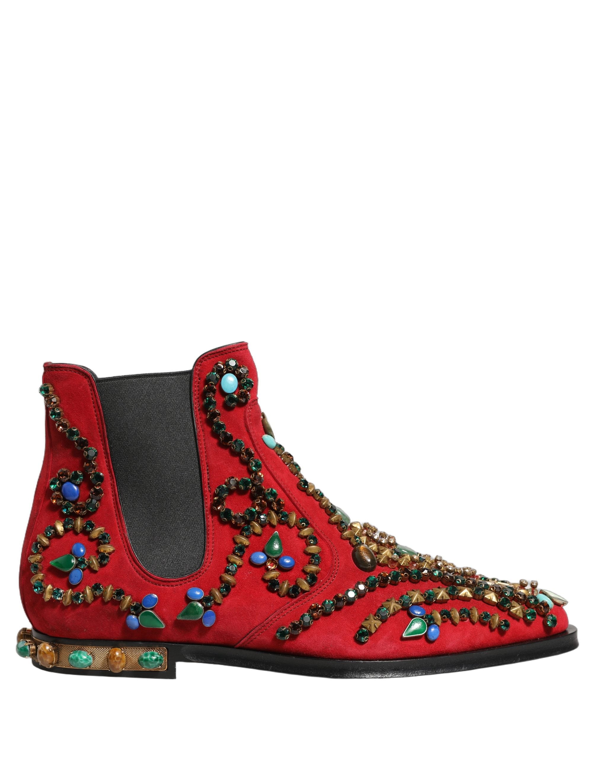 Dolce & Gabbana Red Embellished Chelsea Ankle Boots Men's Shoes (Pre-Owned)