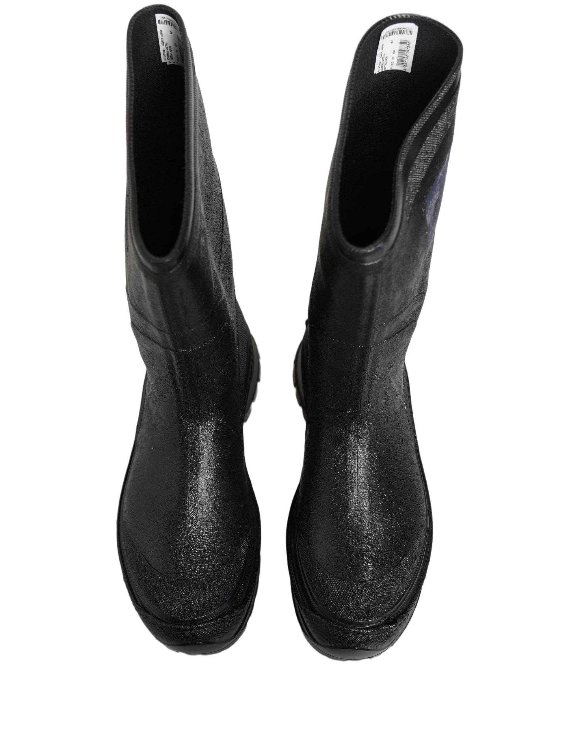 Dolce & Gabbana Black PVC Pull On Rain Boots Men Men's Shoes (Pre-Owned)