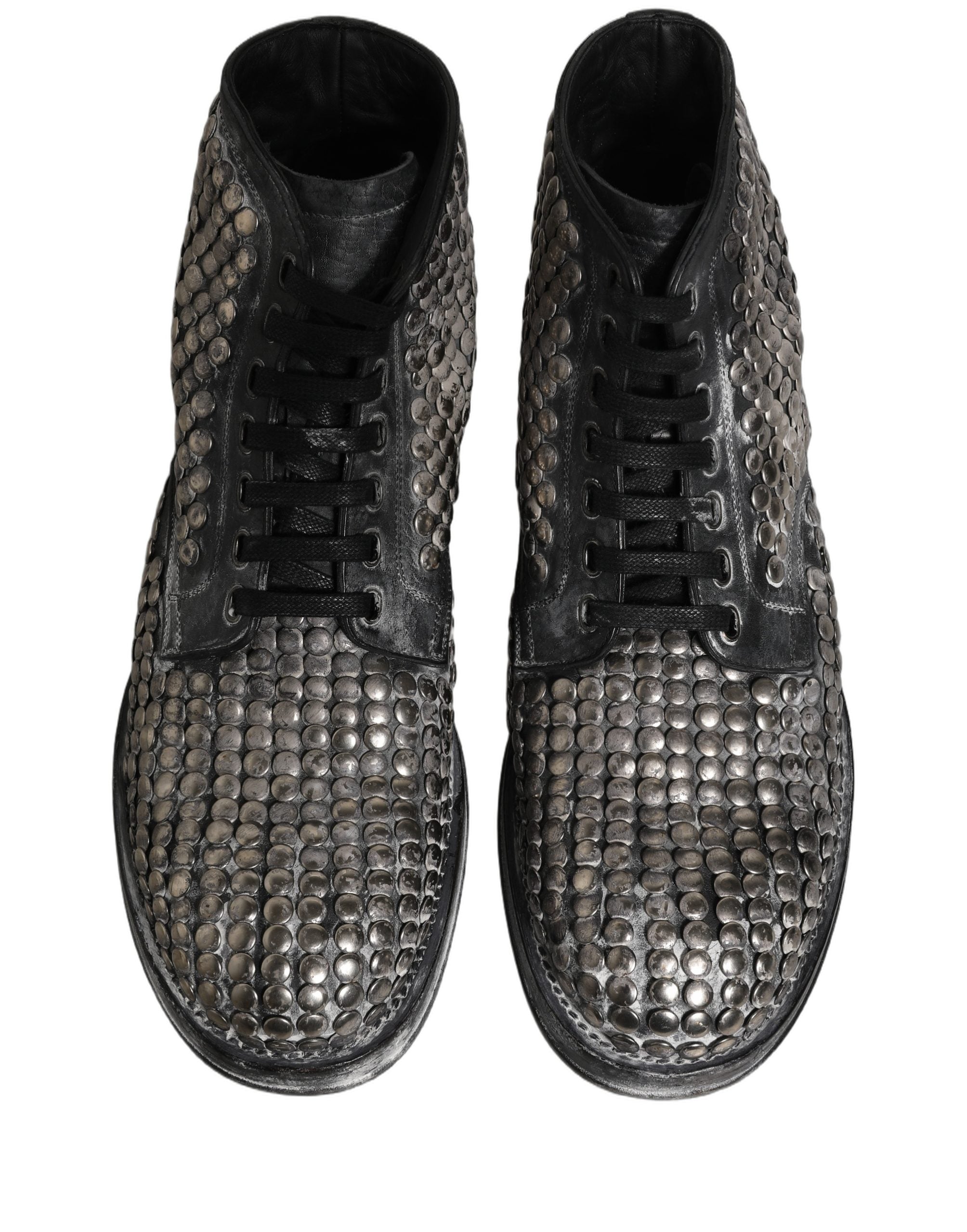 Dolce & Gabbana Black Leather Runway Studs Ankle Boots Men's Shoes