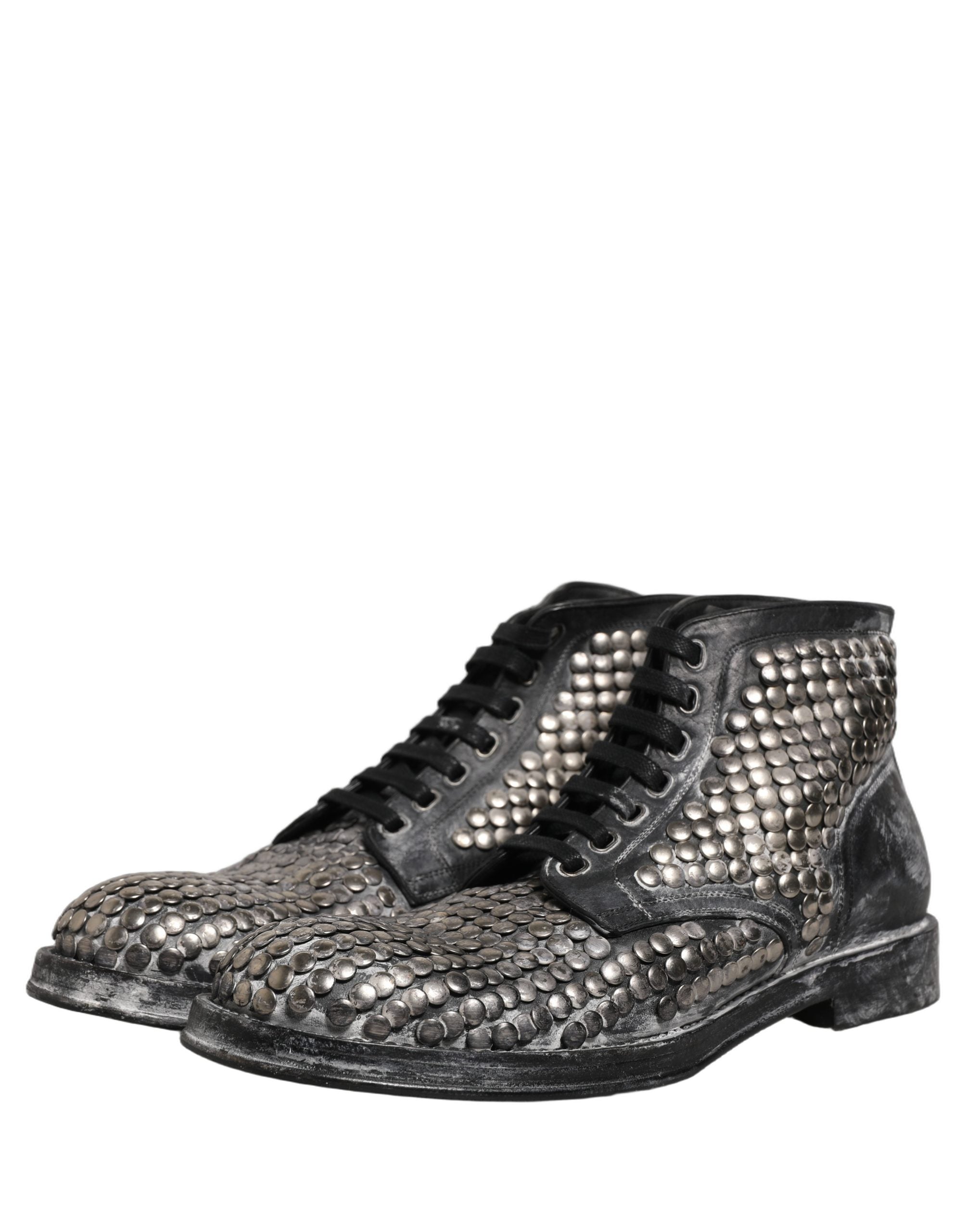 Dolce & Gabbana Black Leather Runway Studs Ankle Boots Men's Shoes