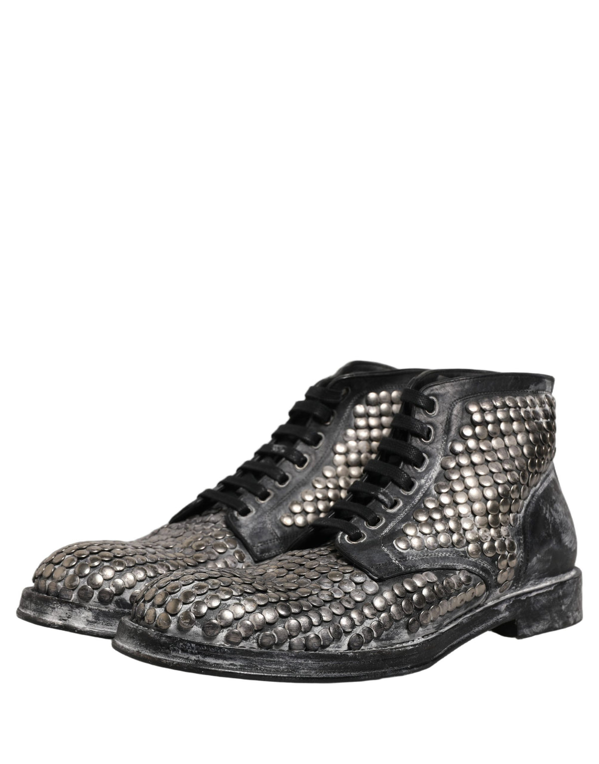 Dolce & Gabbana Black Leather Runway Studs Ankle Boots Men's Shoes