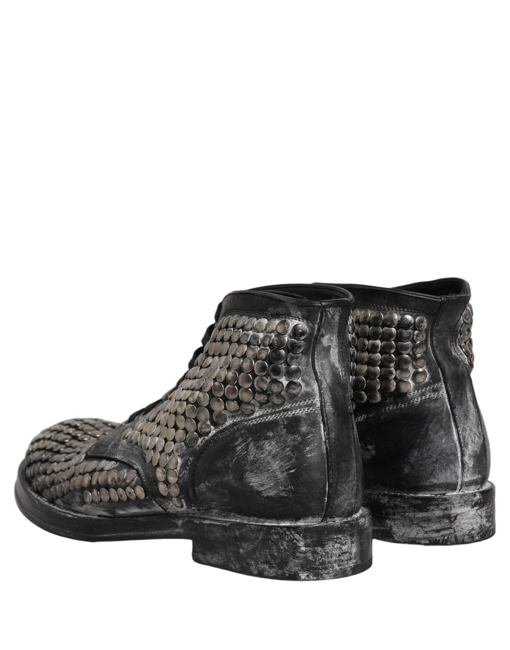 Dolce & Gabbana Black Leather Runway Studs Ankle Boots Men's Shoes