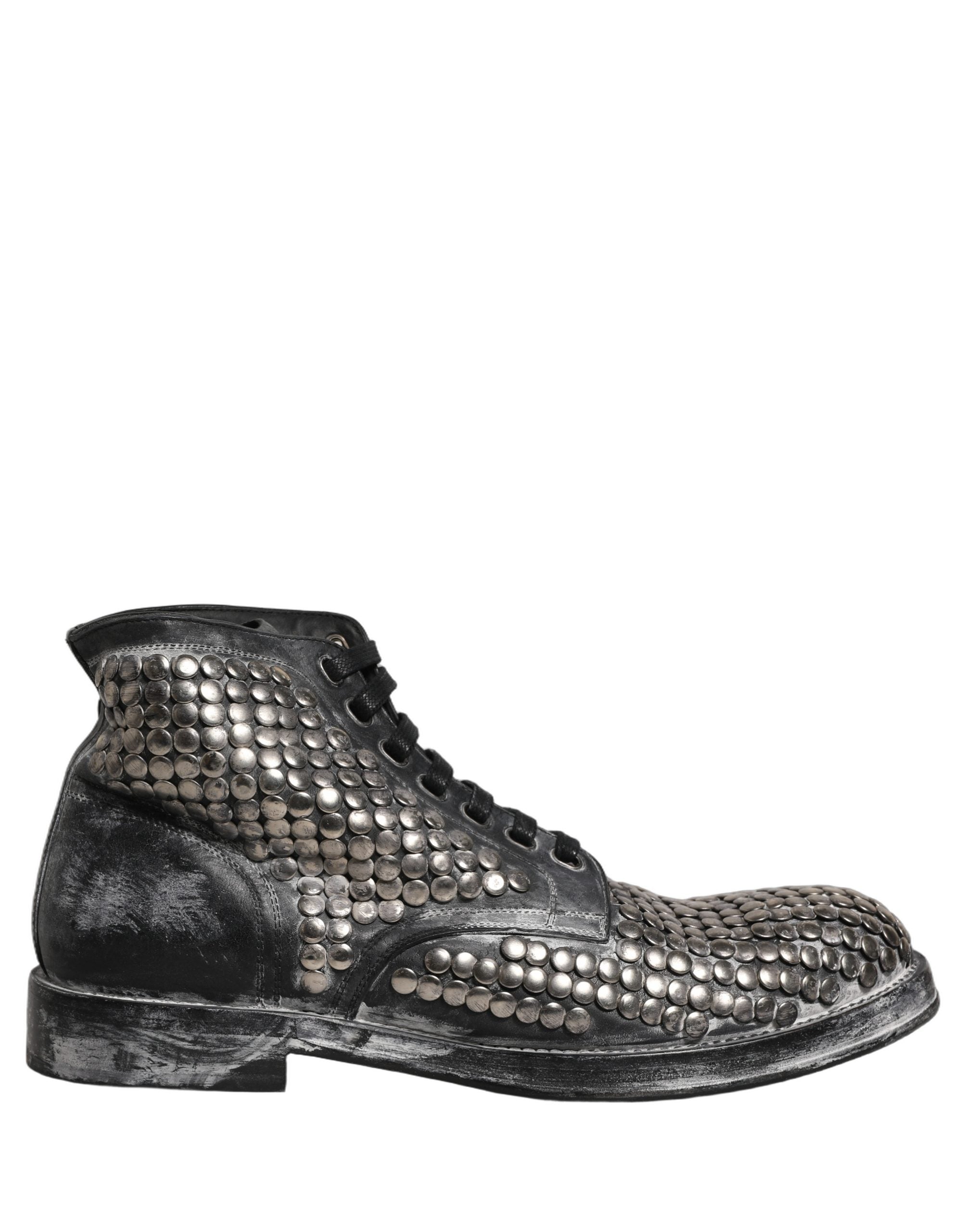Dolce & Gabbana Black Leather Runway Studs Ankle Boots Men's Shoes