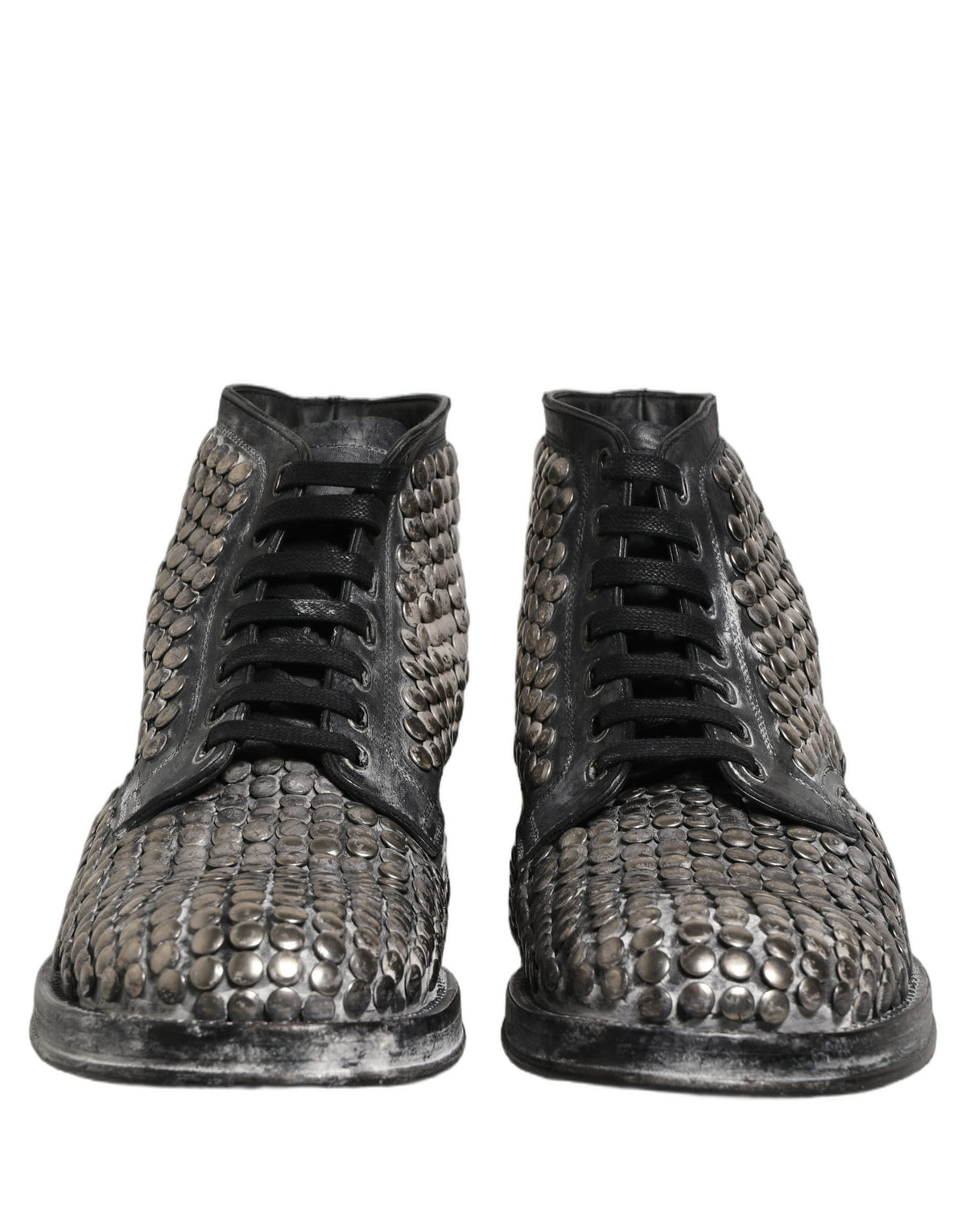 Dolce & Gabbana Black Leather Runway Studs Ankle Boots Men's Shoes