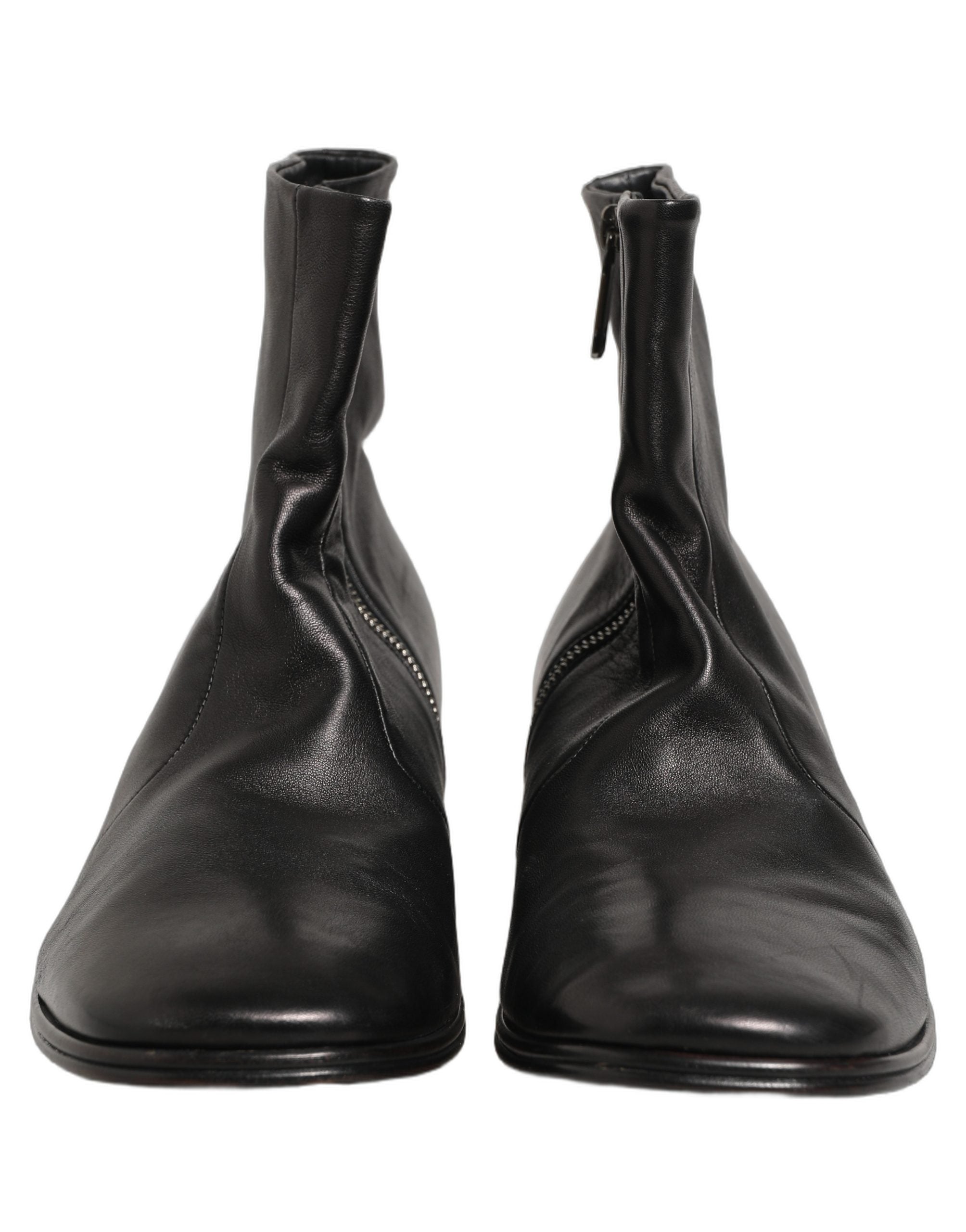 Dolce & Gabbana Black Leather Logo Short Ankle Boots Men's Shoes (Pre-Owned)