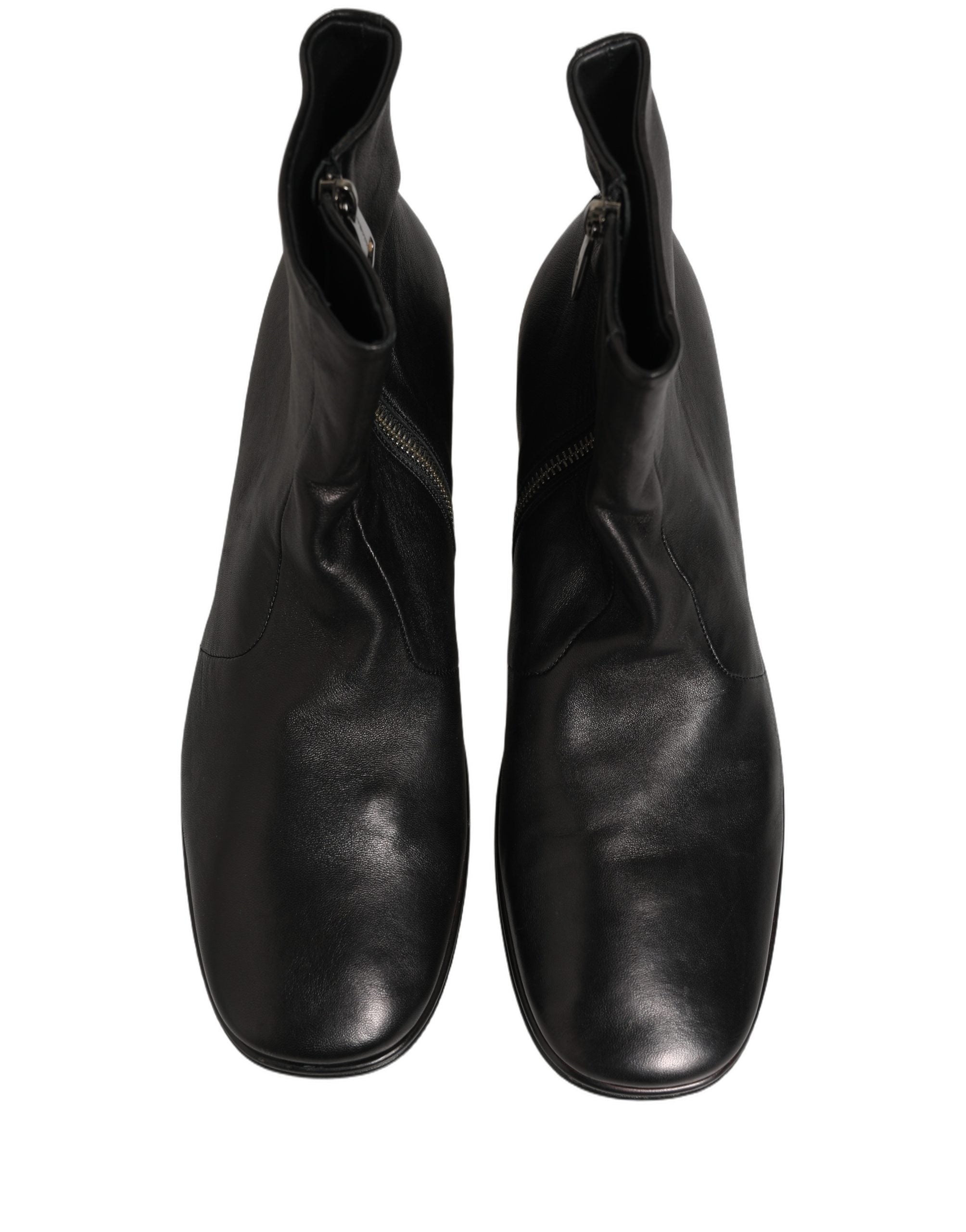 Dolce & Gabbana Black Leather Logo Short Ankle Boots Men's Shoes (Pre-Owned)
