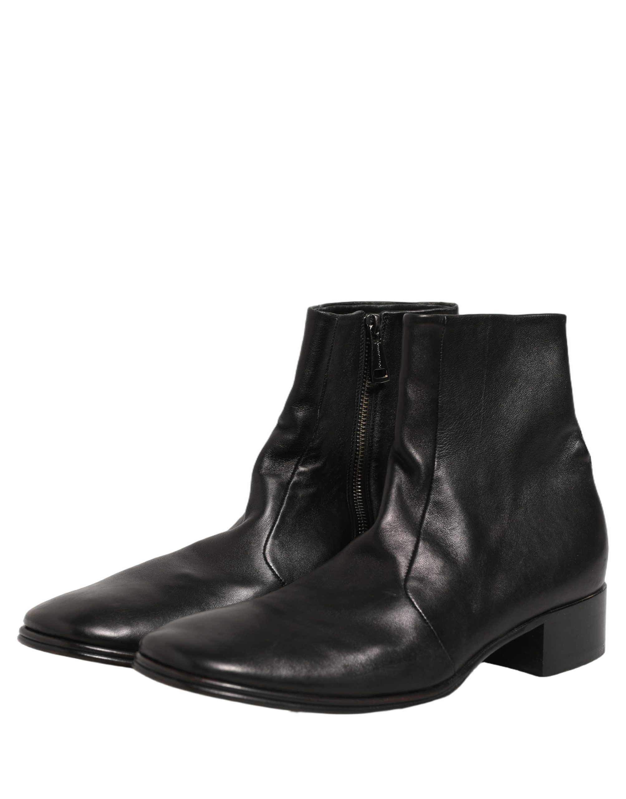 Dolce & Gabbana Black Leather Logo Short Ankle Boots Men's Shoes (Pre-Owned)