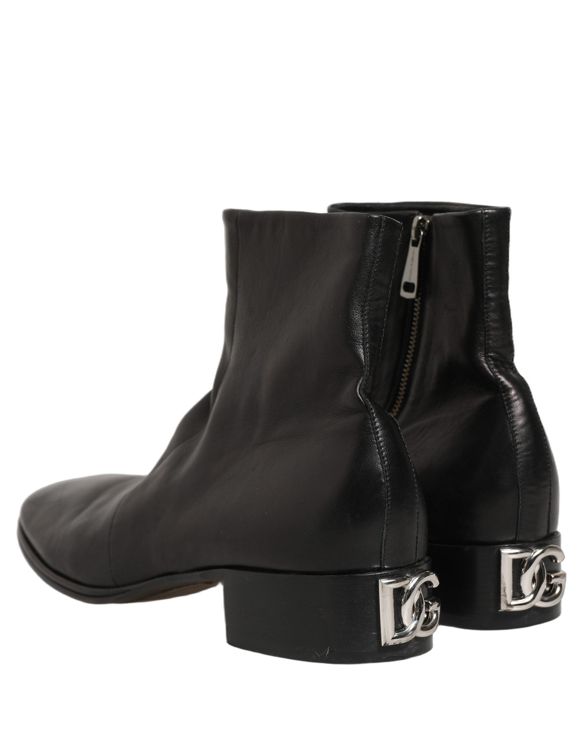 Dolce & Gabbana Black Leather Logo Short Ankle Boots Men's Shoes (Pre-Owned)