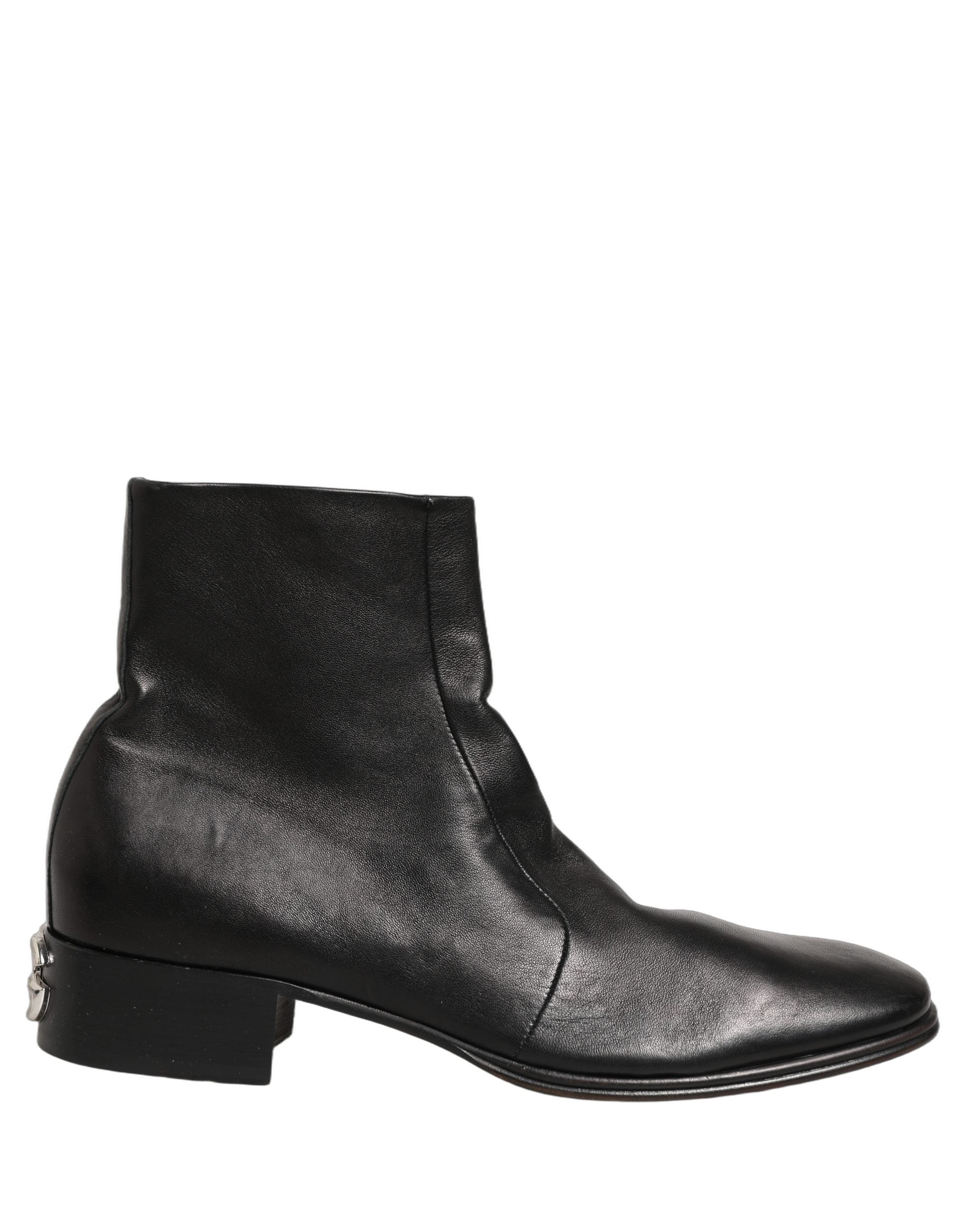 Dolce & Gabbana Black Leather Logo Short Ankle Boots Men's Shoes (Pre-Owned)