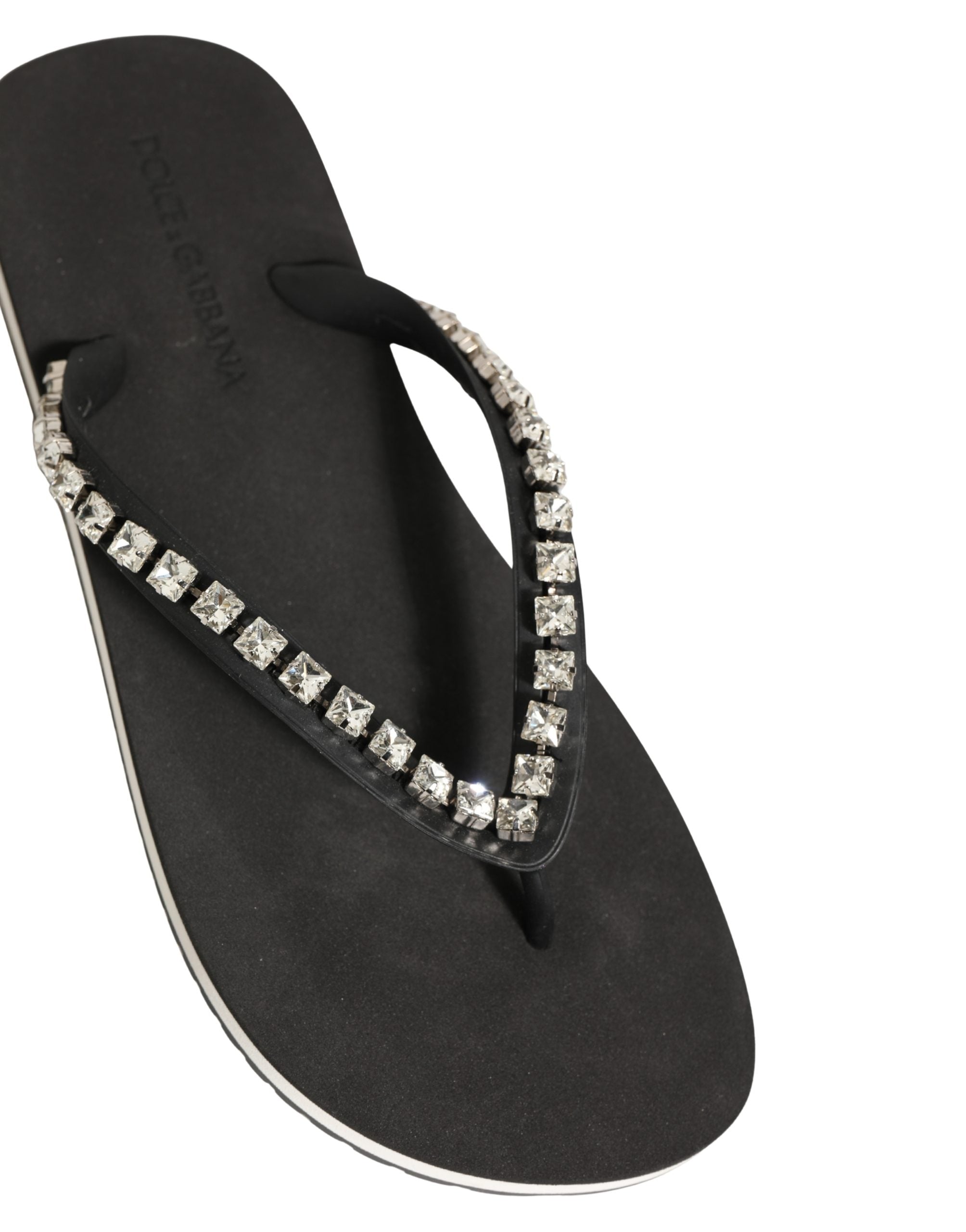 Dolce & Gabbana Black Embellished Rubber Flip Flops Men Men's Shoes