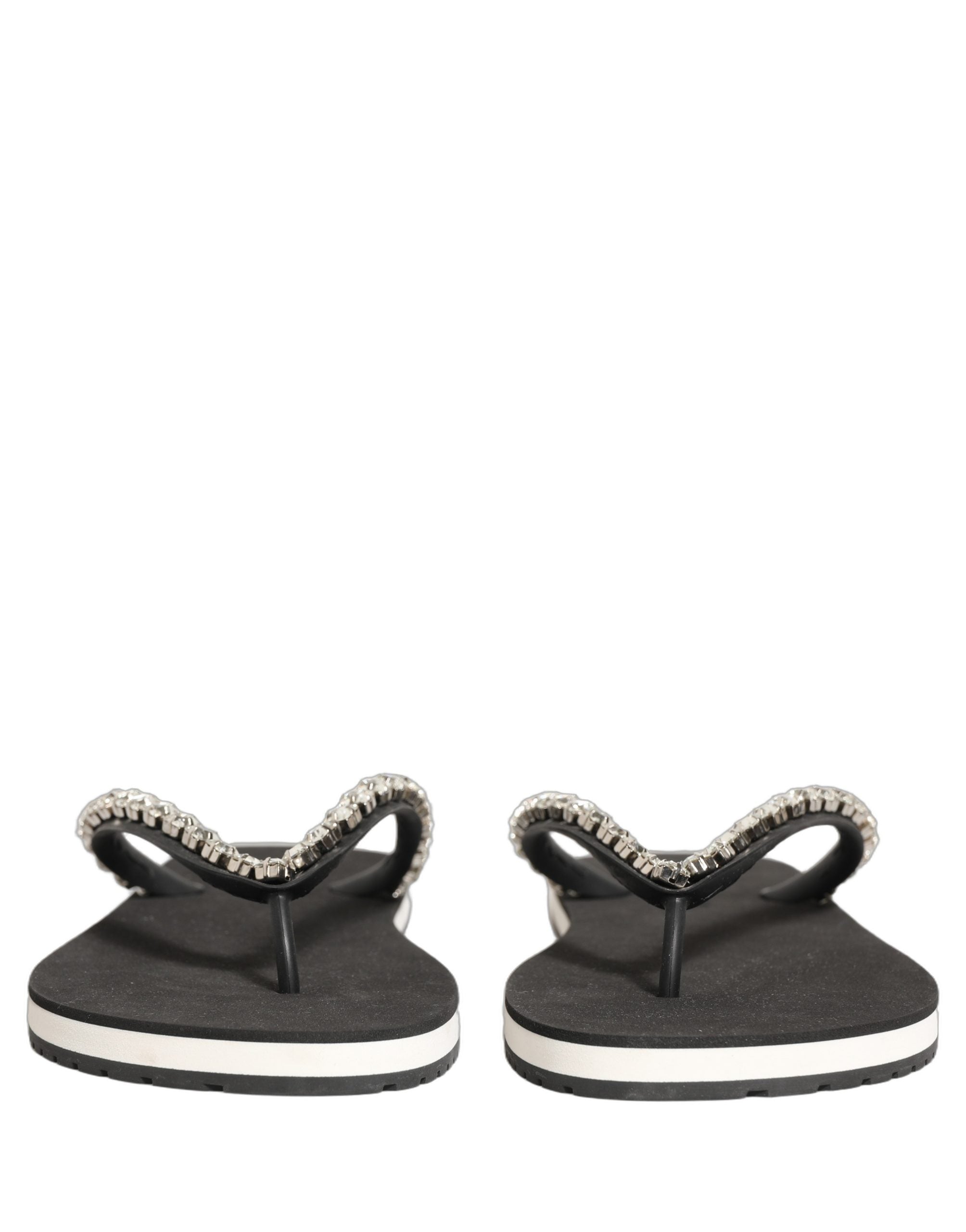 Dolce & Gabbana Black Embellished Rubber Flip Flops Men Men's Shoes