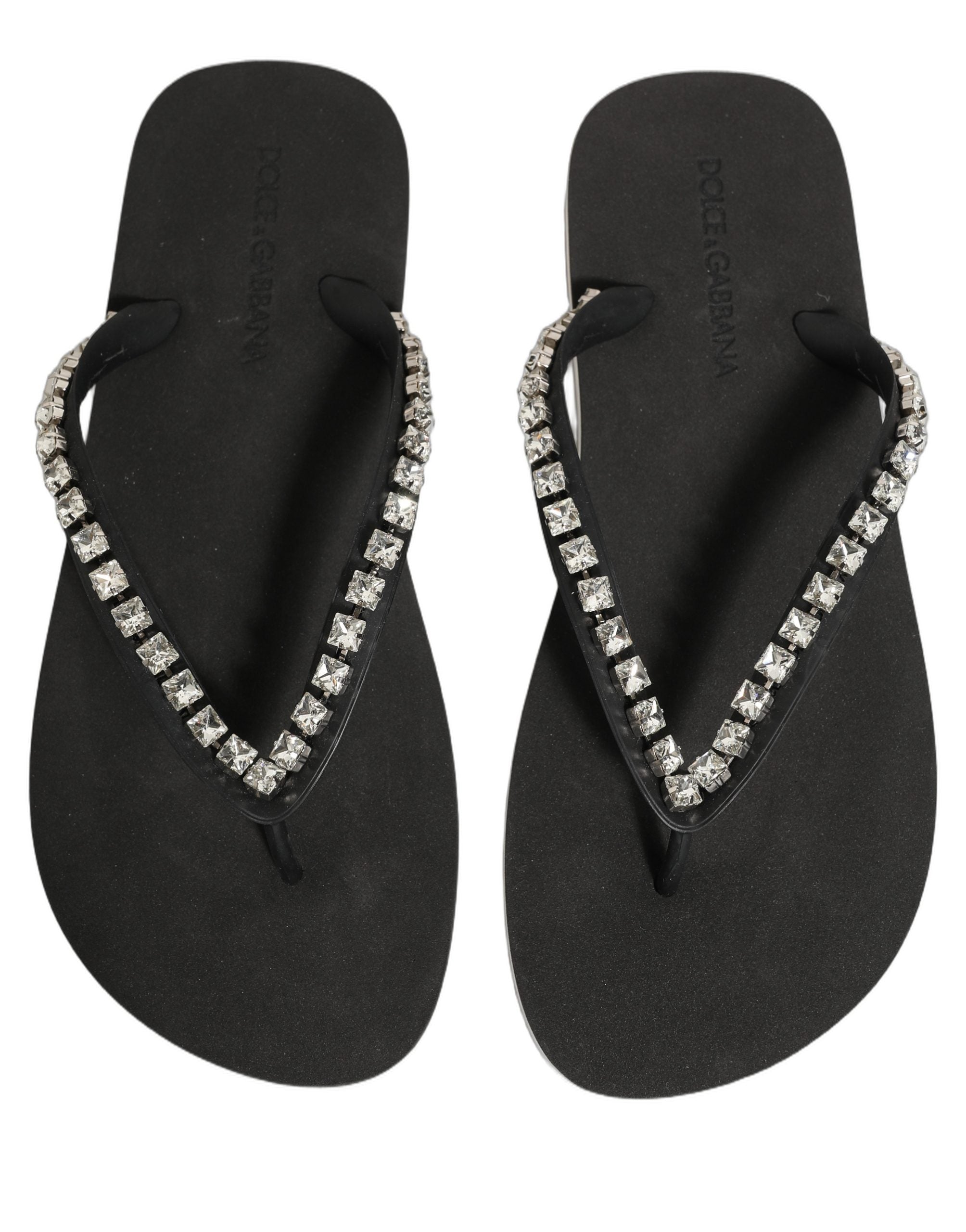 Dolce & Gabbana Black Embellished Rubber Flip Flops Men Men's Shoes