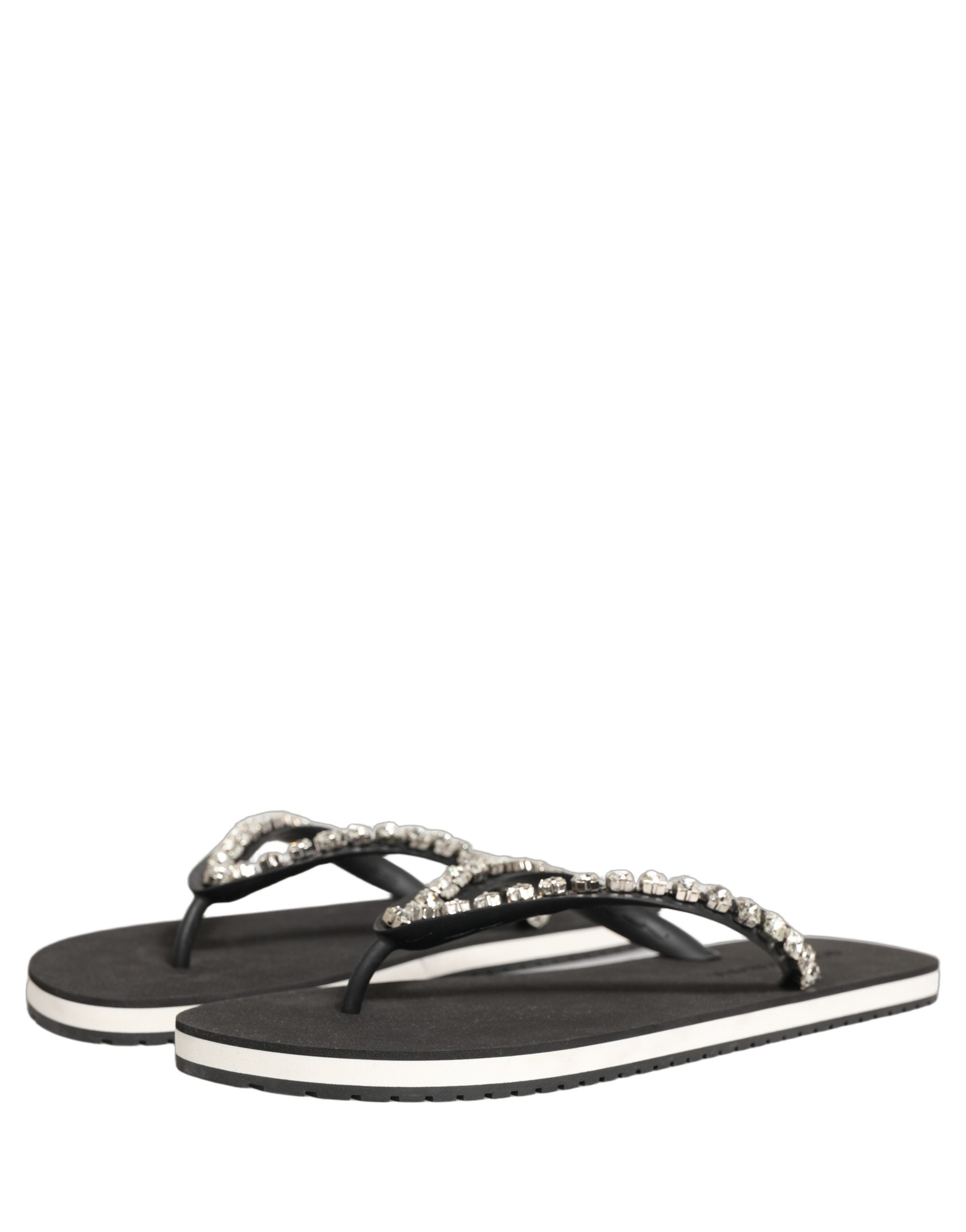 Dolce & Gabbana Black Embellished Rubber Flip Flops Men Men's Shoes