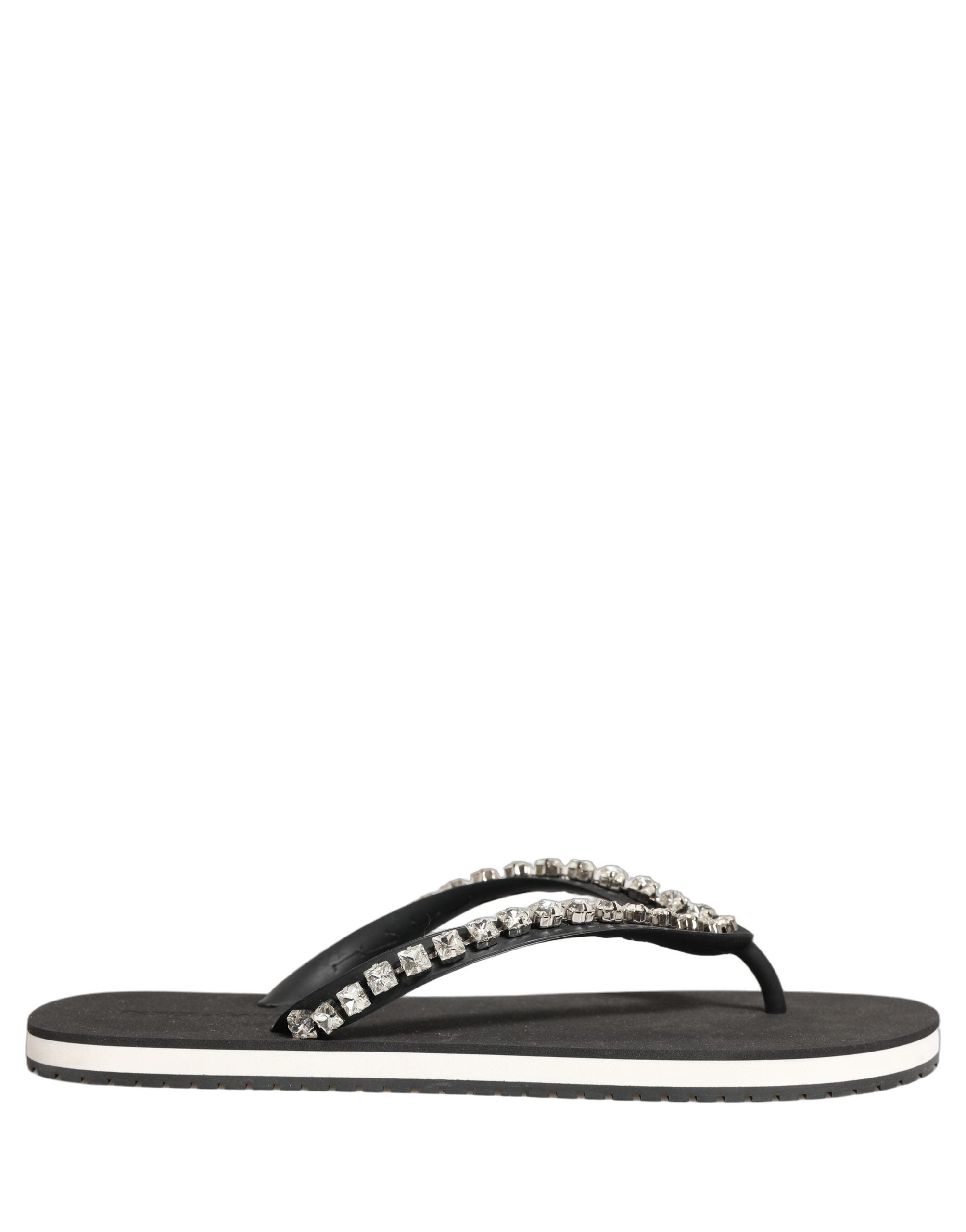Dolce & Gabbana Black Embellished Rubber Flip Flops Men Men's Shoes