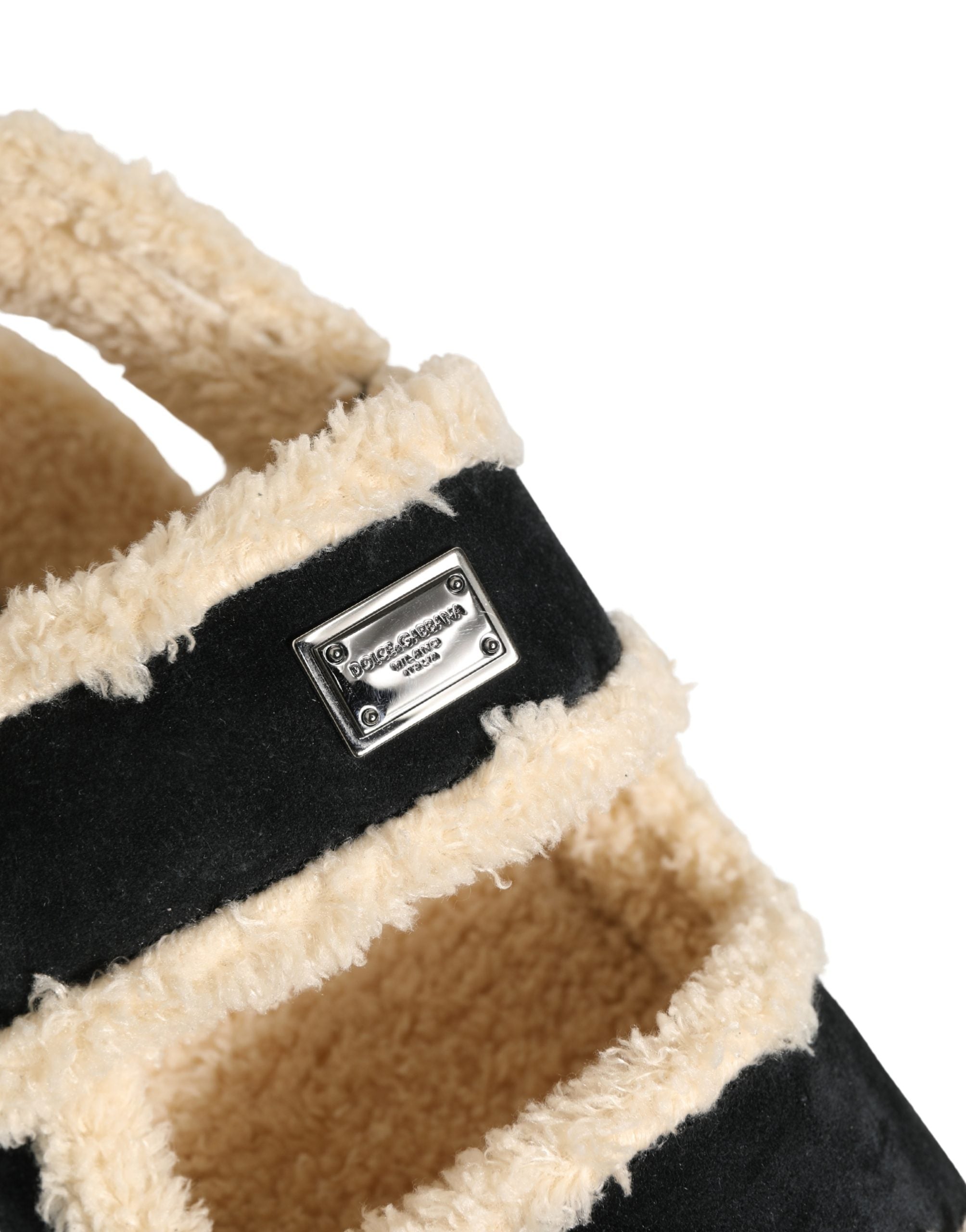 Dolce & Gabbana Beige Black Faux Fur Flats Men Sandals Men's Shoes