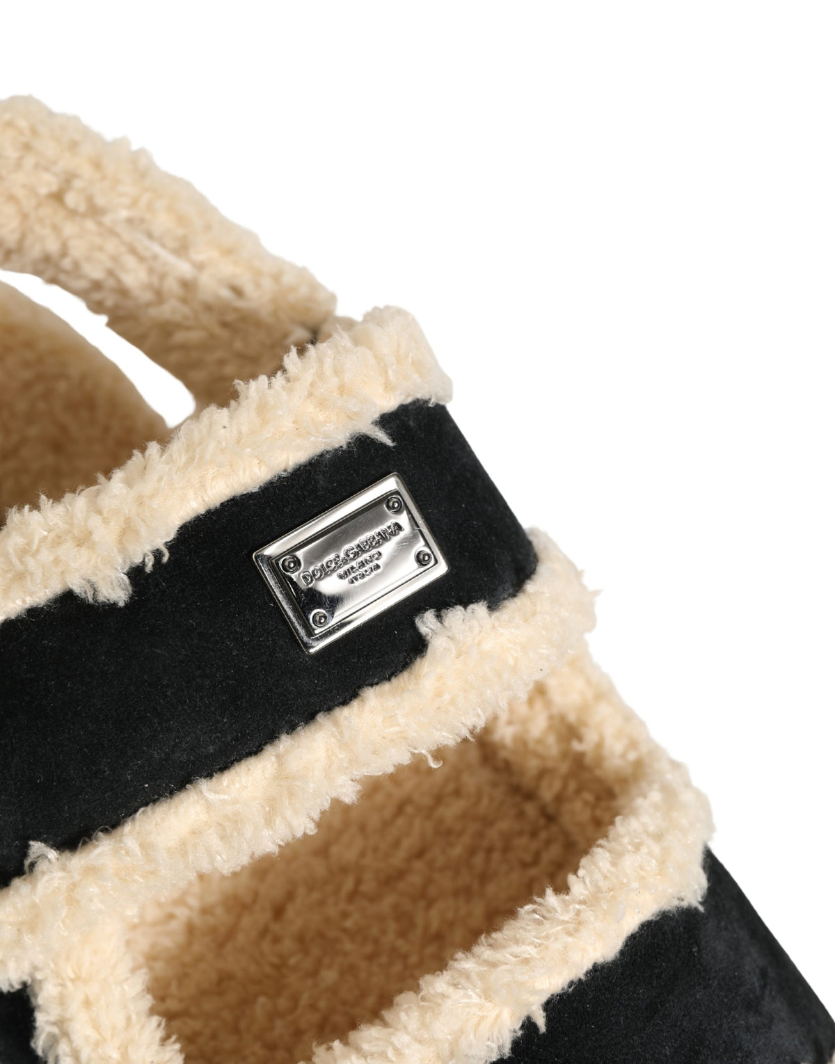 Dolce & Gabbana Beige Black Faux Fur Flats Men Sandals Men's Shoes
