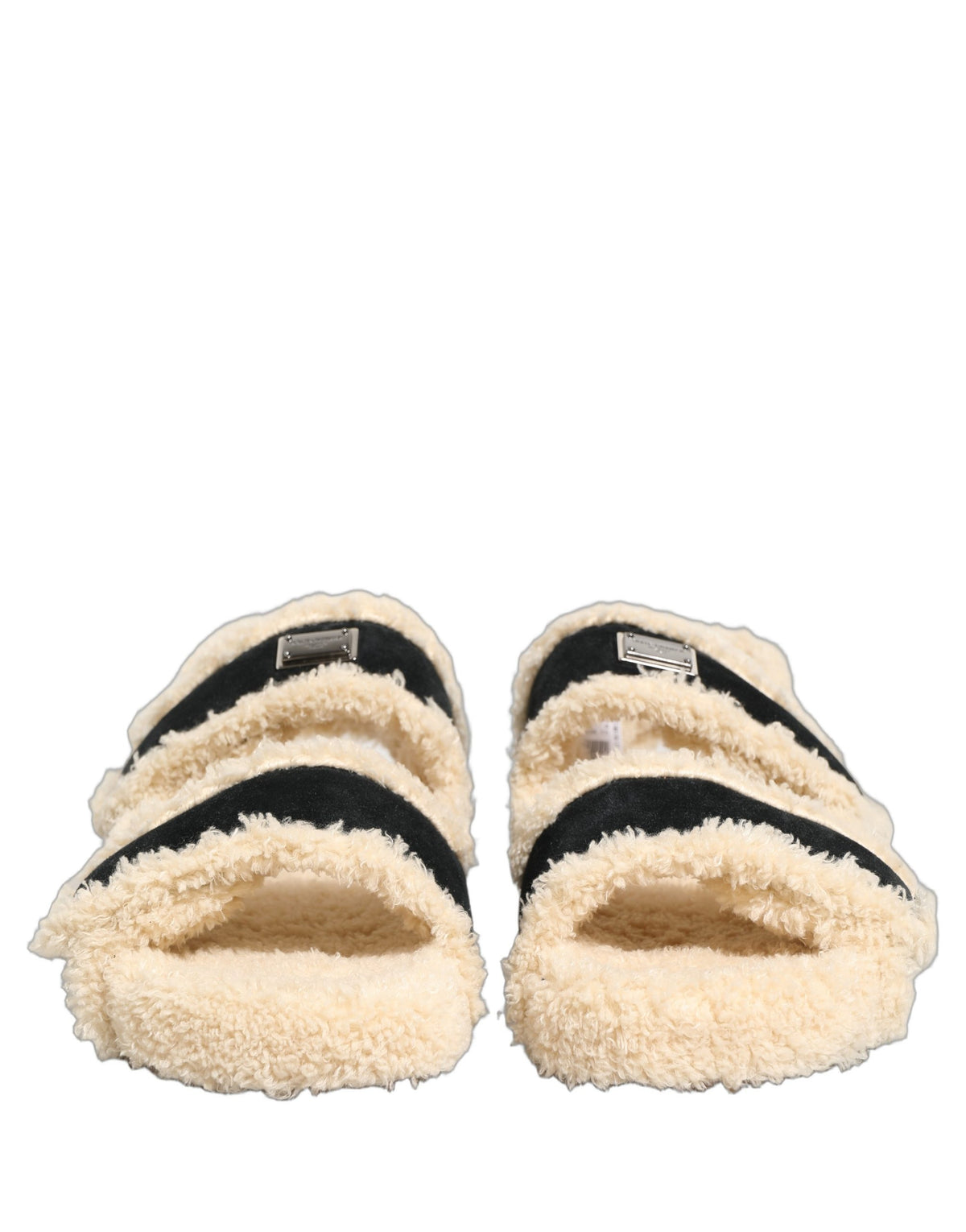 Dolce & Gabbana Beige Black Faux Fur Flats Men Sandals Men's Shoes