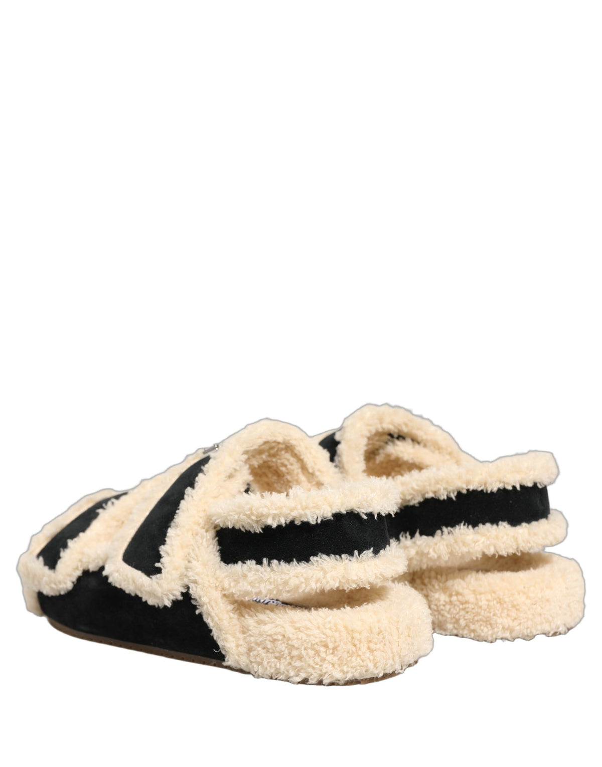 Dolce & Gabbana Beige Black Faux Fur Flats Men Sandals Men's Shoes