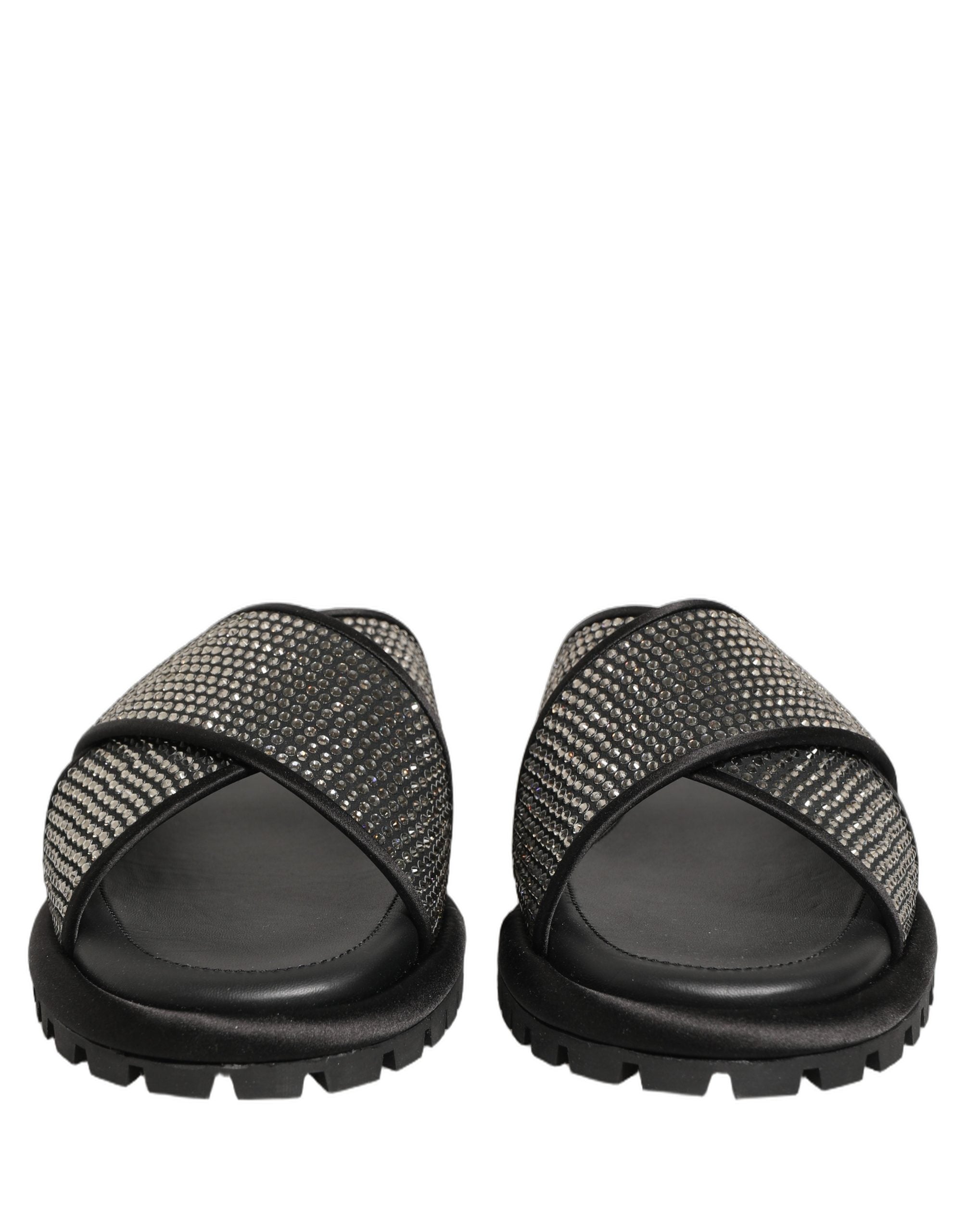 Dolce & Gabbana Black Strass Criss Cross Slide Sandals Men's Shoes