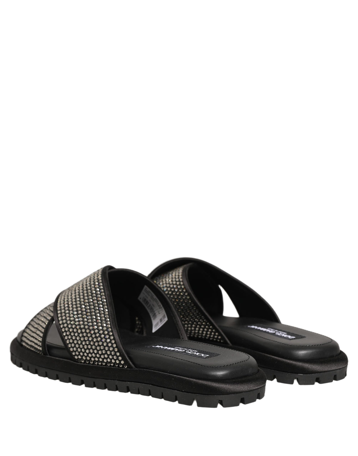 Dolce & Gabbana Black Strass Criss Cross Slide Sandals Men's Shoes