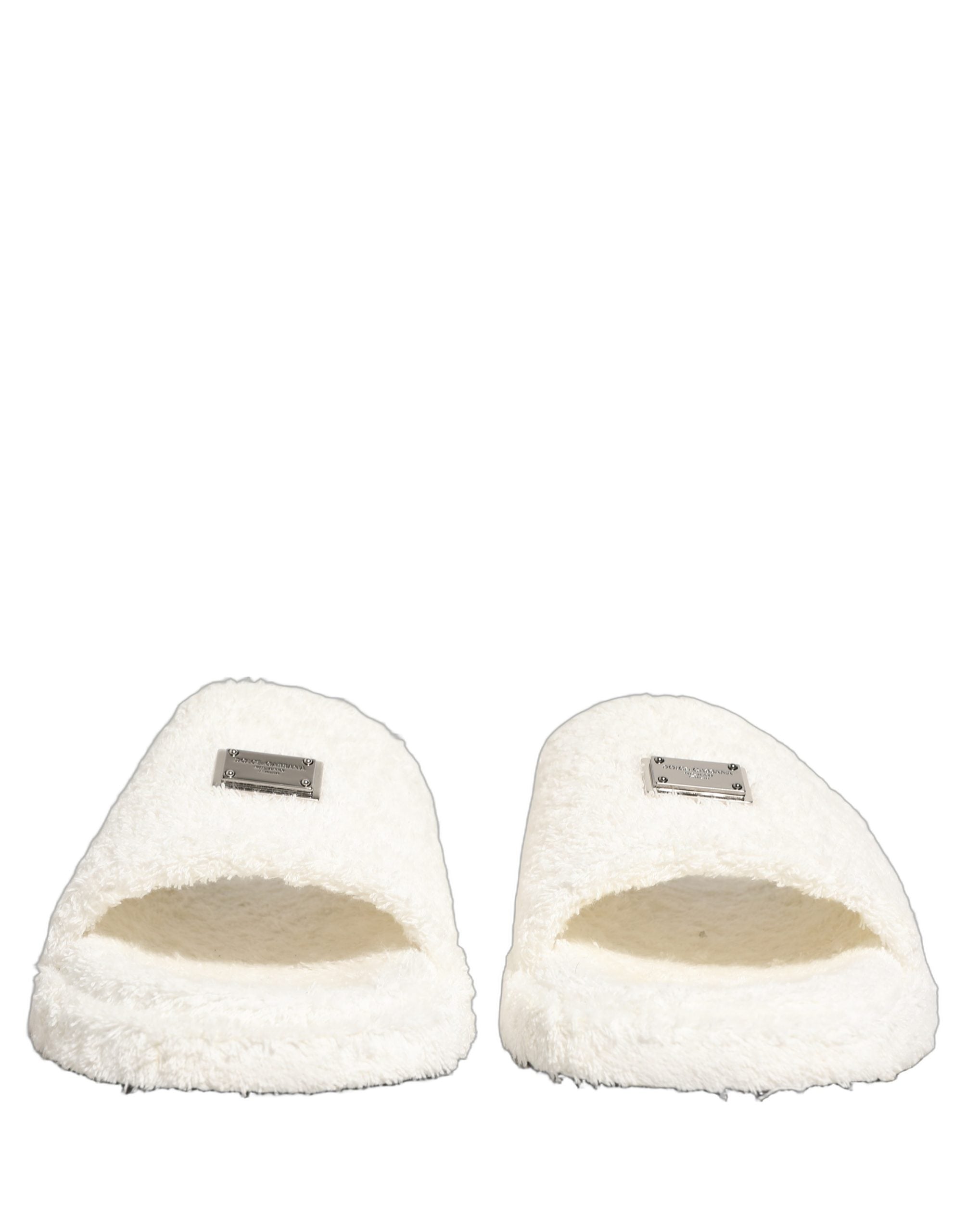 Dolce & Gabbana White Faux Fur Flats Men Slides Sandals Men's Shoes (Pre-Owned)