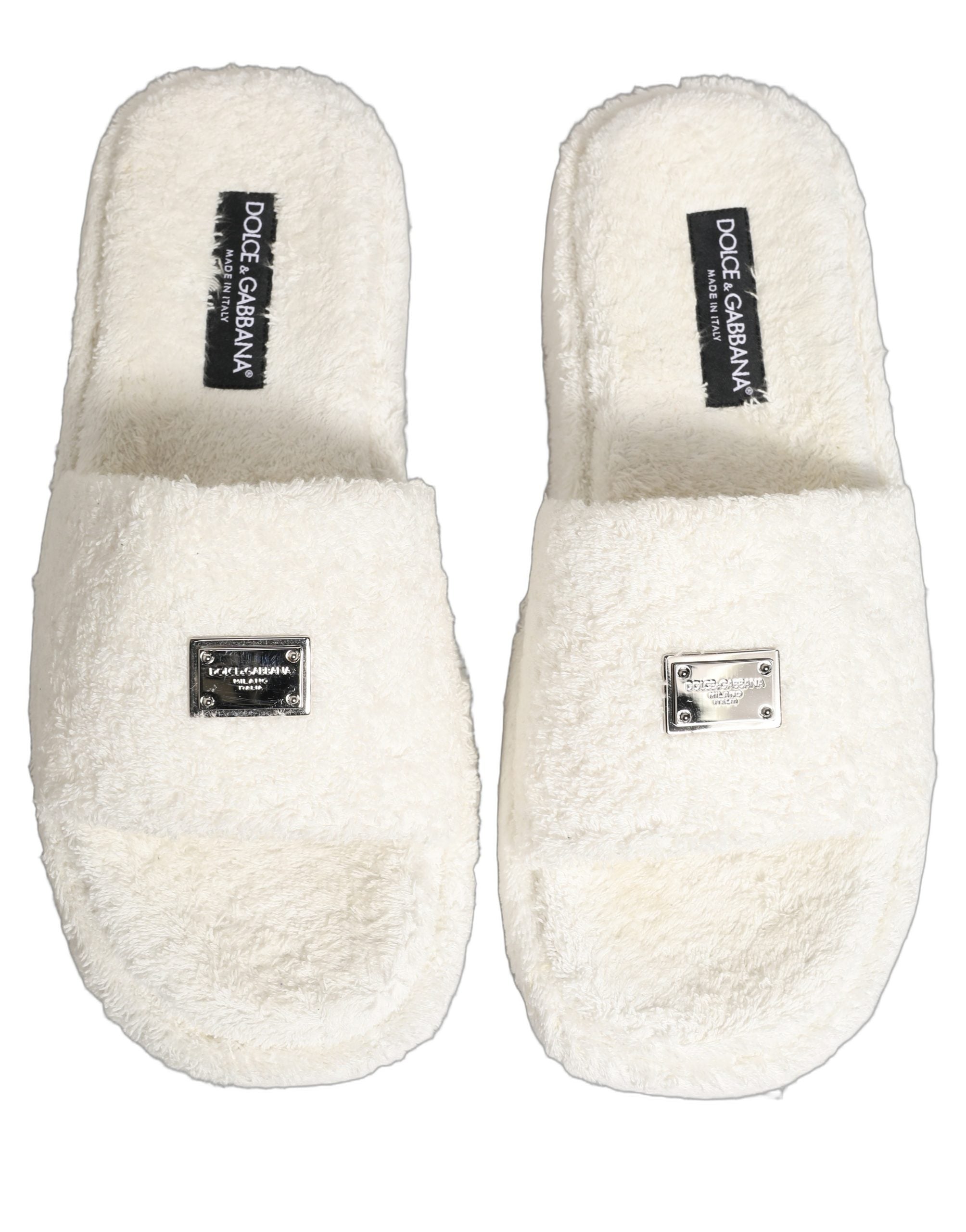 Dolce & Gabbana White Faux Fur Flats Men Slides Sandals Men's Shoes (Pre-Owned)