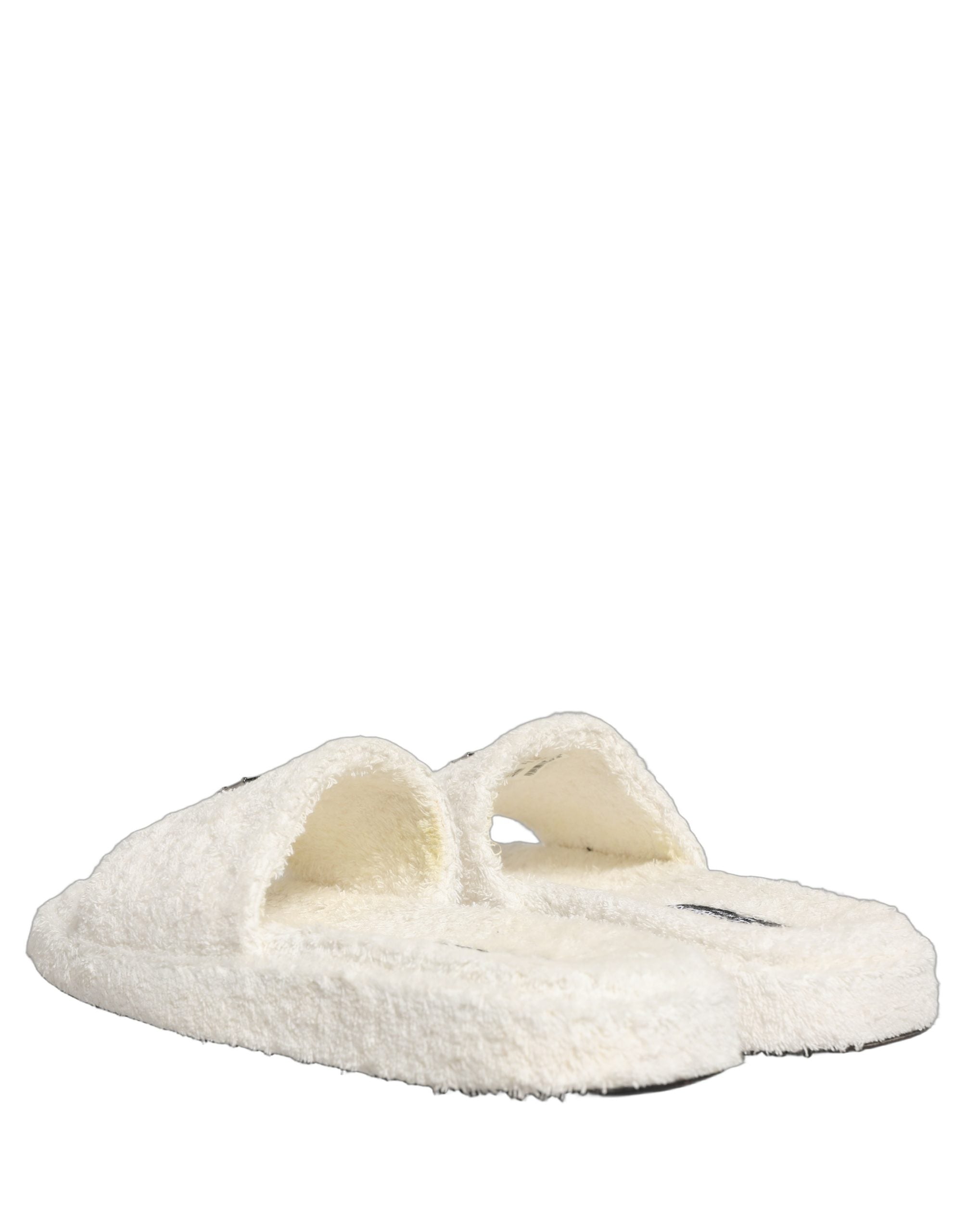 Dolce & Gabbana White Faux Fur Flats Men Slides Sandals Men's Shoes (Pre-Owned)