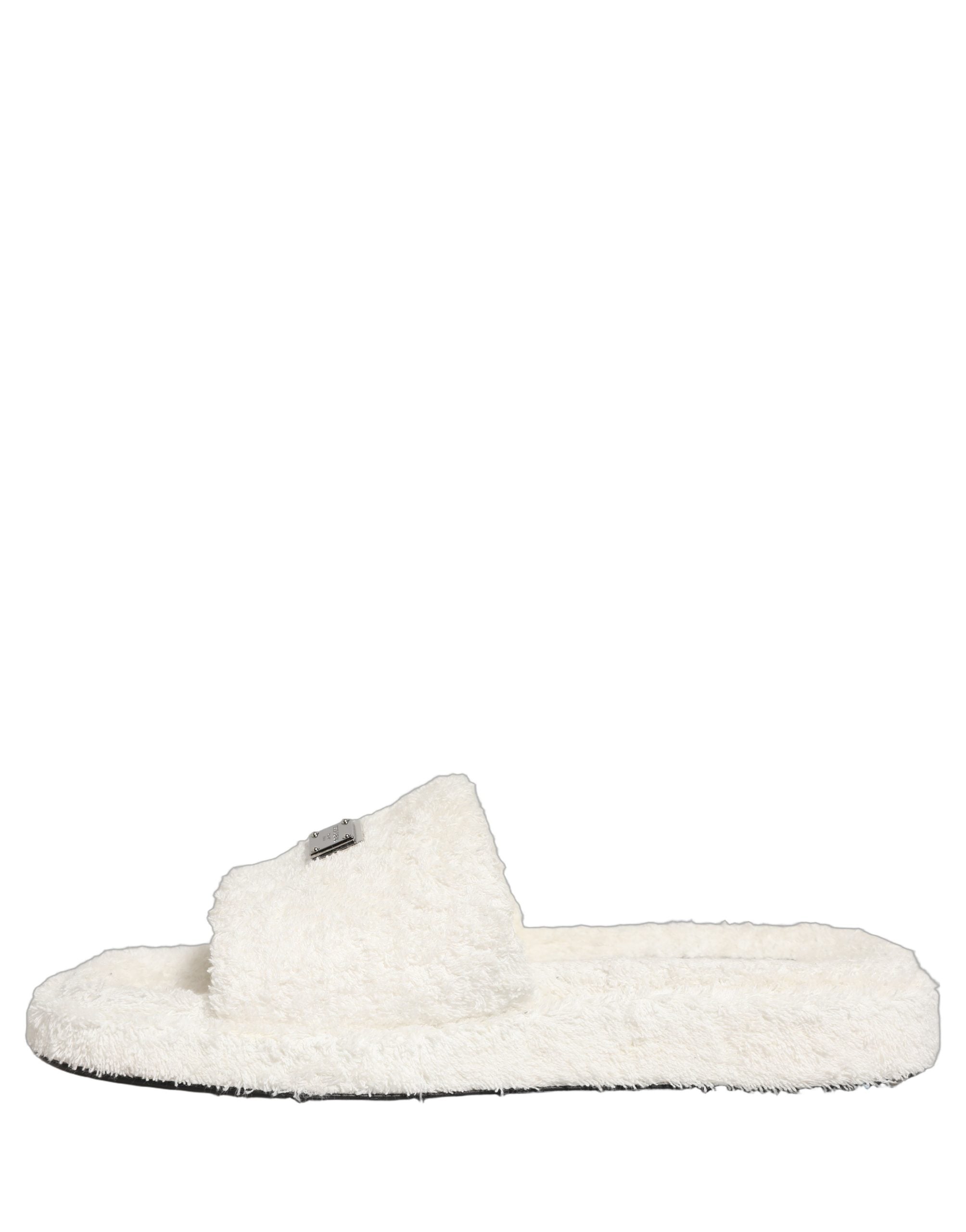 Dolce & Gabbana White Faux Fur Flats Men Slides Sandals Men's Shoes (Pre-Owned)