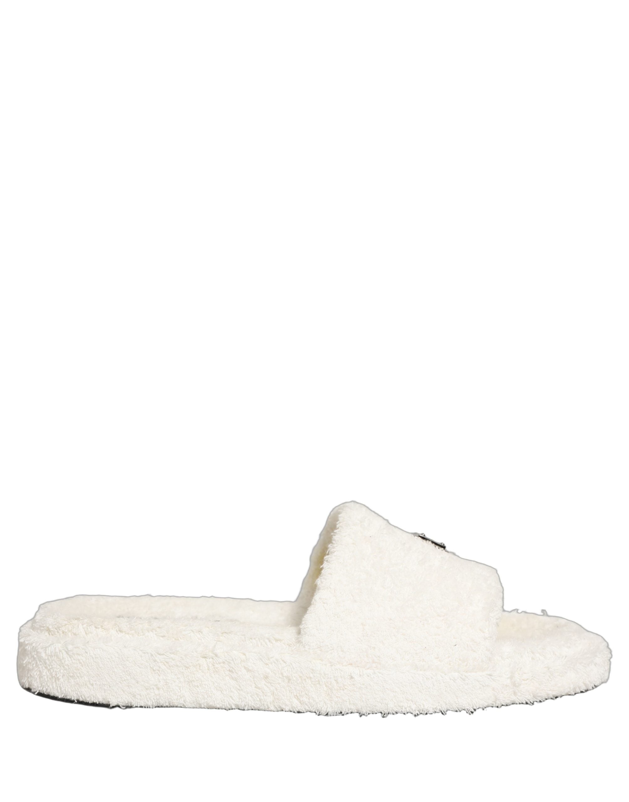 Dolce & Gabbana White Faux Fur Flats Men Slides Sandals Men's Shoes (Pre-Owned)
