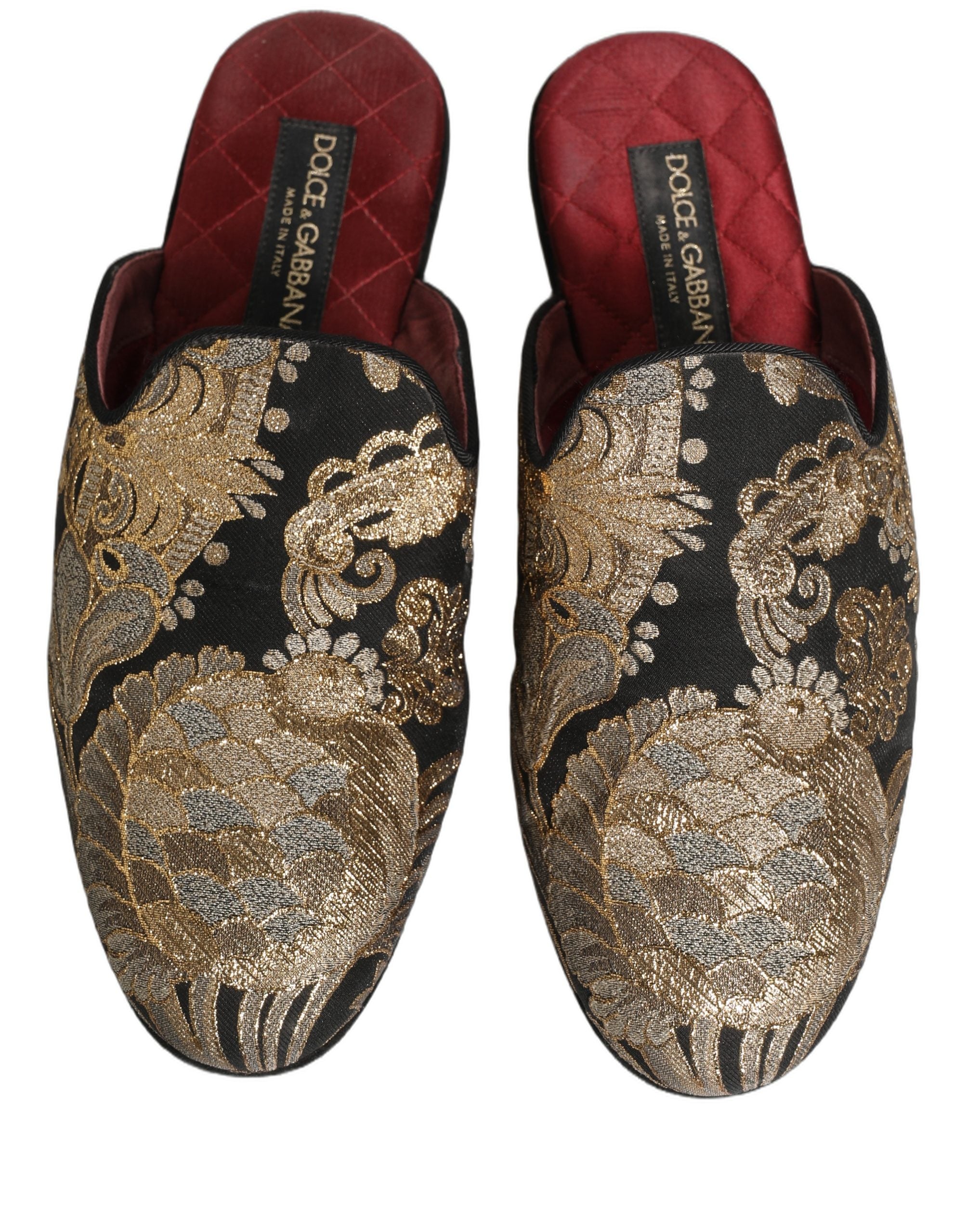 Dolce & Gabbana Black Floral Jacquard Flats Sandals Men Men's Shoes